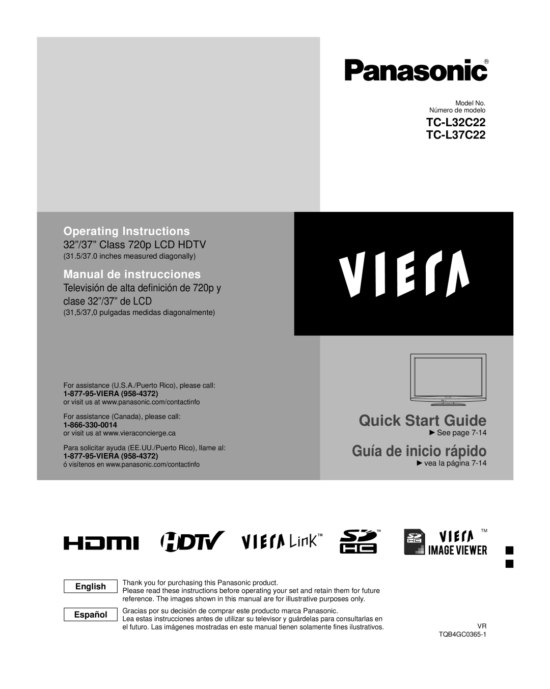 Panasonic TQB4GC0365-1 quick start English Español, Viera 