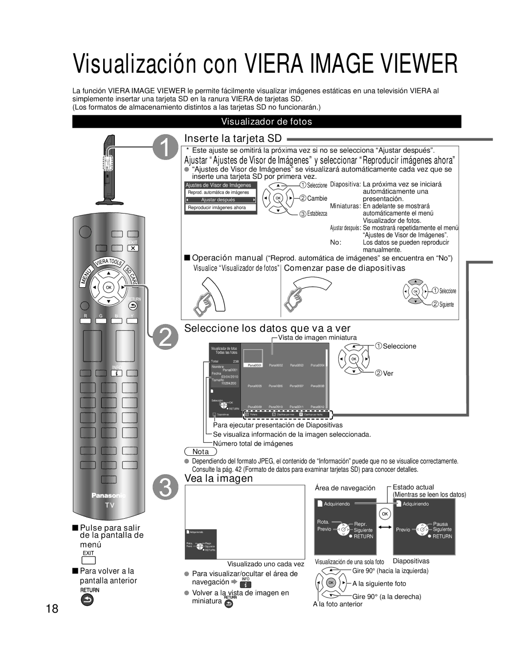 Panasonic TQB4GC0365-1 Inserte la tarjeta SD, Seleccione los datos que va a ver, Vea la imagen, Visualizador de fotos 