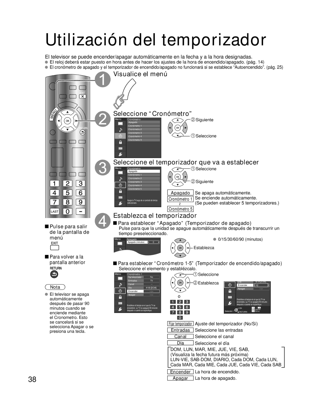 Panasonic TQB4GC0365-1 Utilización del temporizador, Visualice el menú Seleccione Cronómetro, Establezca el temporizador 