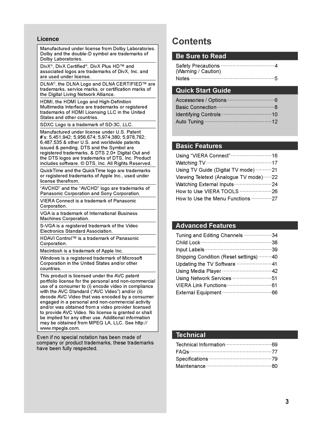 Panasonic TQB4GC0625, TH-L42E30G, TH-L42E30S manual Contents 