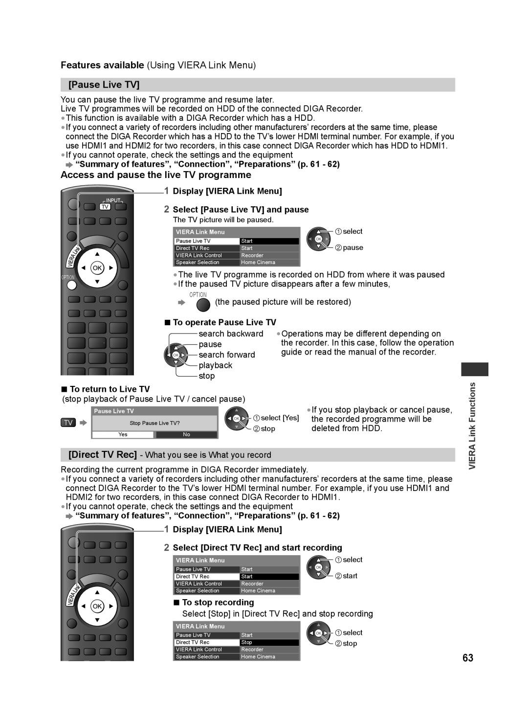 Panasonic TQB4GC0625, TH-L42E30G, TH-L42E30S manual Pause Live TV, Access and pause the live TV programme 