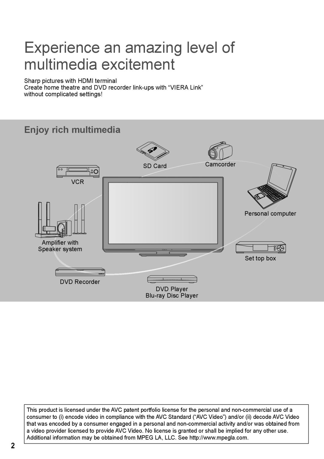 Panasonic TH-P42X30V, TQB4TC0027-1, TH-P50X30V Experience an amazing level of multimedia excitement, SD Card Camcorder 