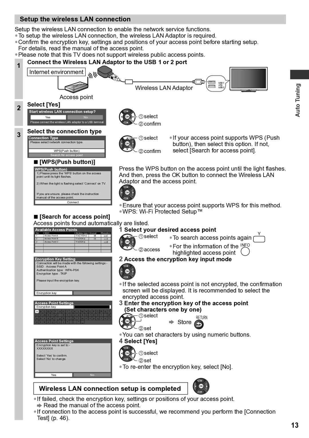 Panasonic TH-P42U30D, TQB4TC0043-1 warranty Setup the wireless LAN connection, Wireless LAN connection setup is completed 