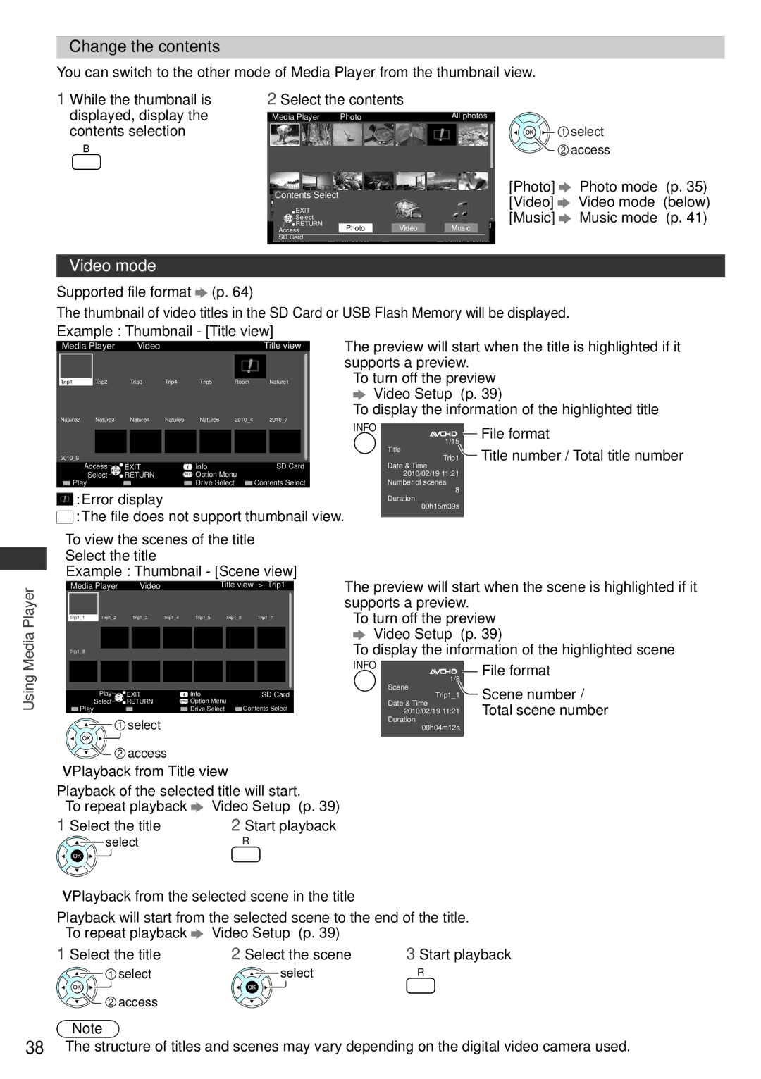 Panasonic TH-P46U30V, TQB4TC0043-1, TH-P50U30T, TH-P50U30D, TH-P50U30P, TH-P46U30M, TH-P50U30K Change the contents, Video mode 