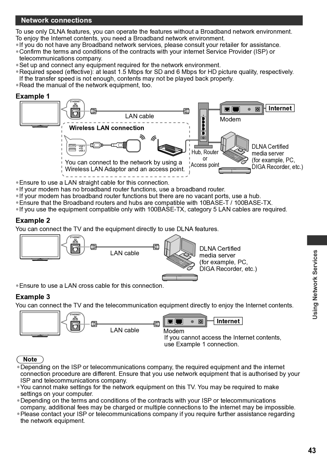 Panasonic TH-P50U30V, TQB4TC0043-1, TH-P50U30T, TH-P50U30D Network connections, Example, Wireless LAN connection, Internet 