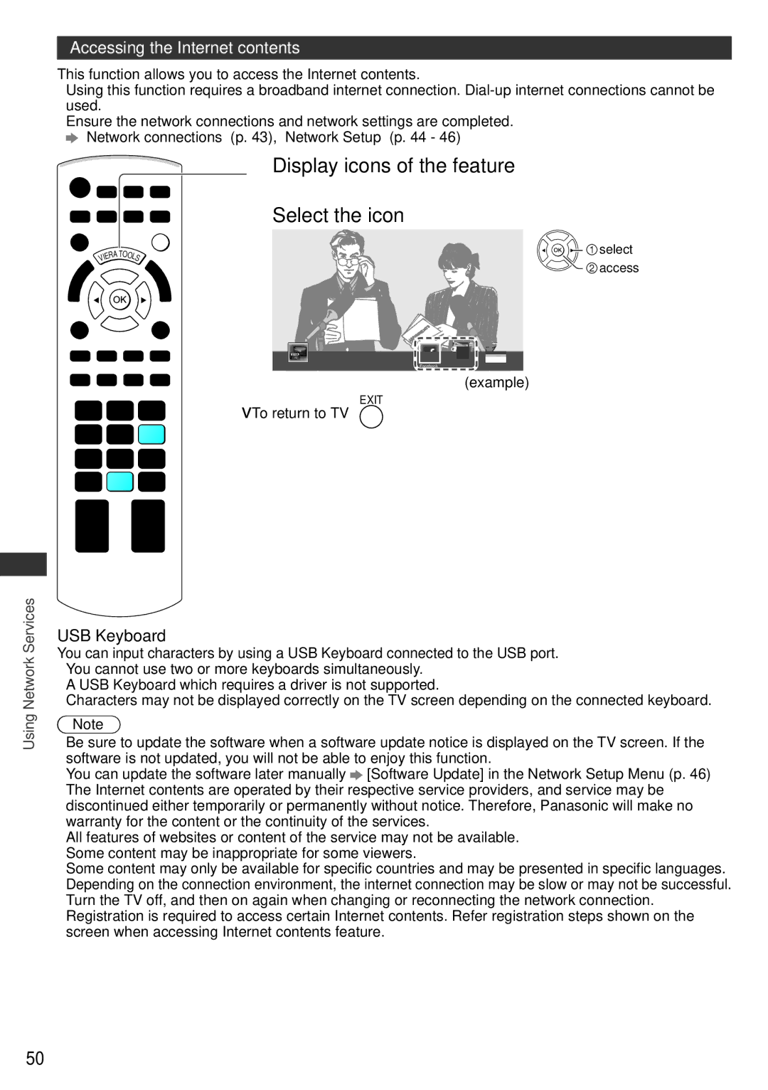 Panasonic TH-P42U30Q, TQB4TC0043-1 warranty Display icons of the feature Select the icon, Accessing the Internet contents 