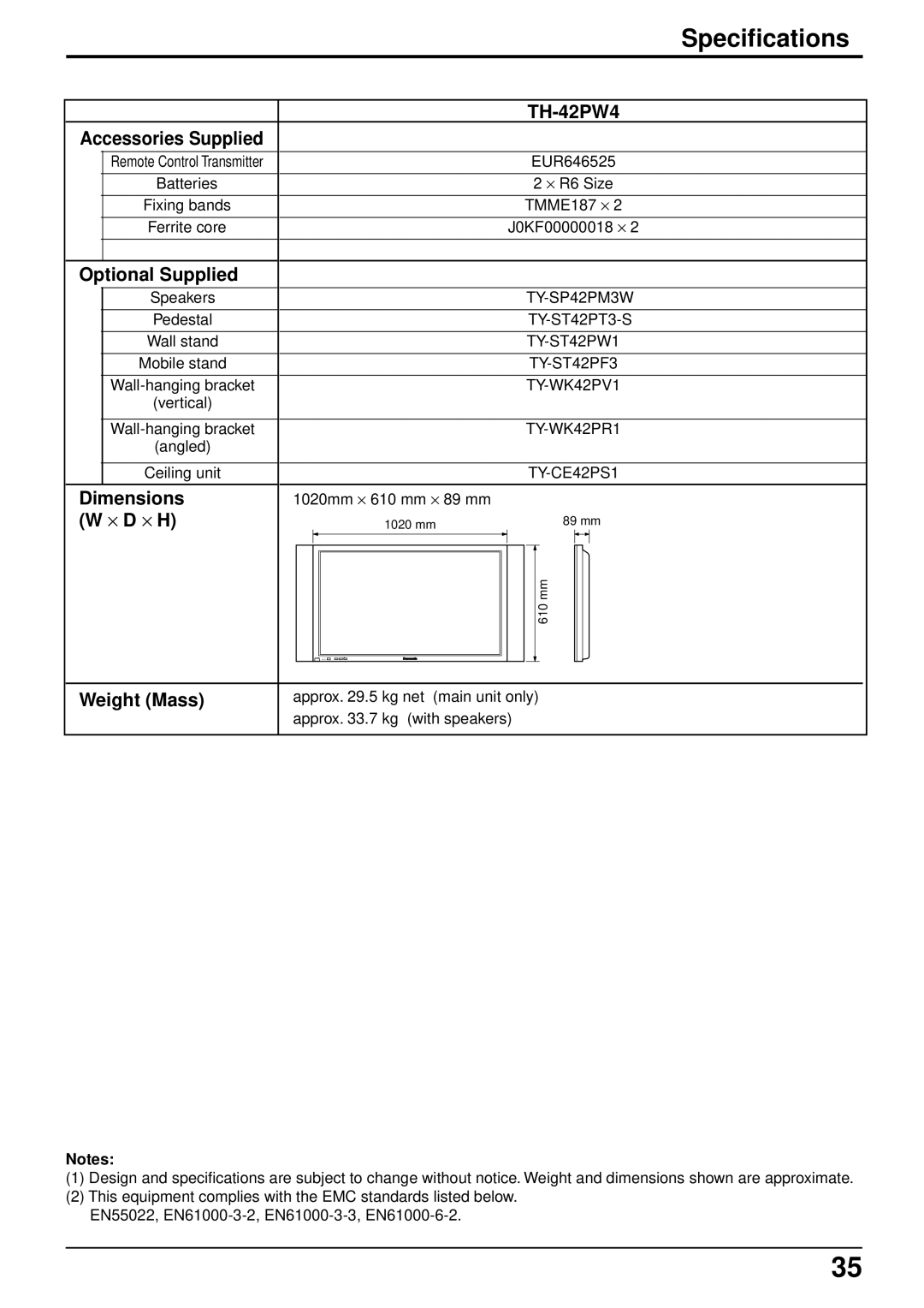 Panasonic TQBC0293 manual Specifications 