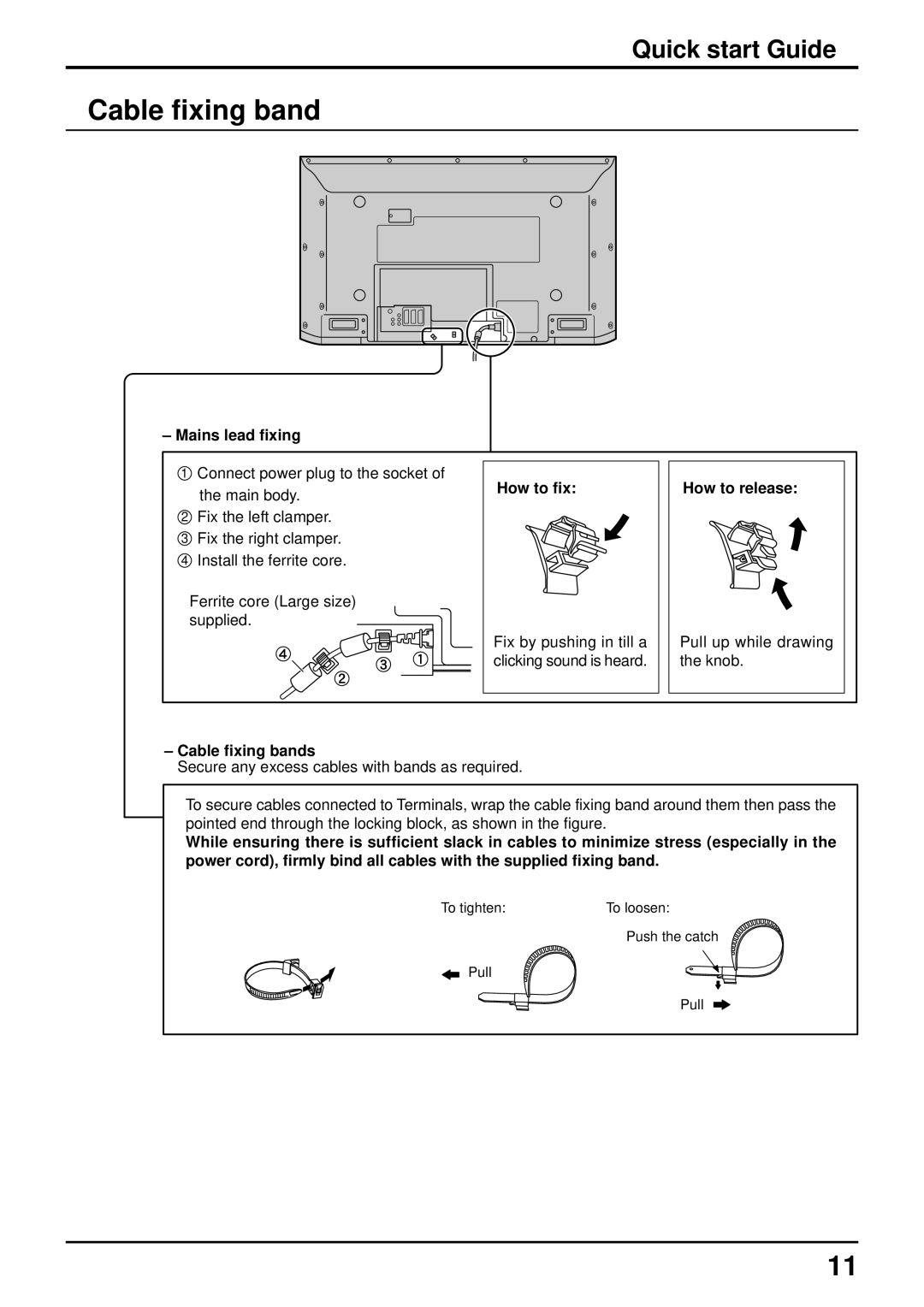 Panasonic TQBC0627-2 manual Mains lead fixing, How to fix, How to release, Cable fixing bands 