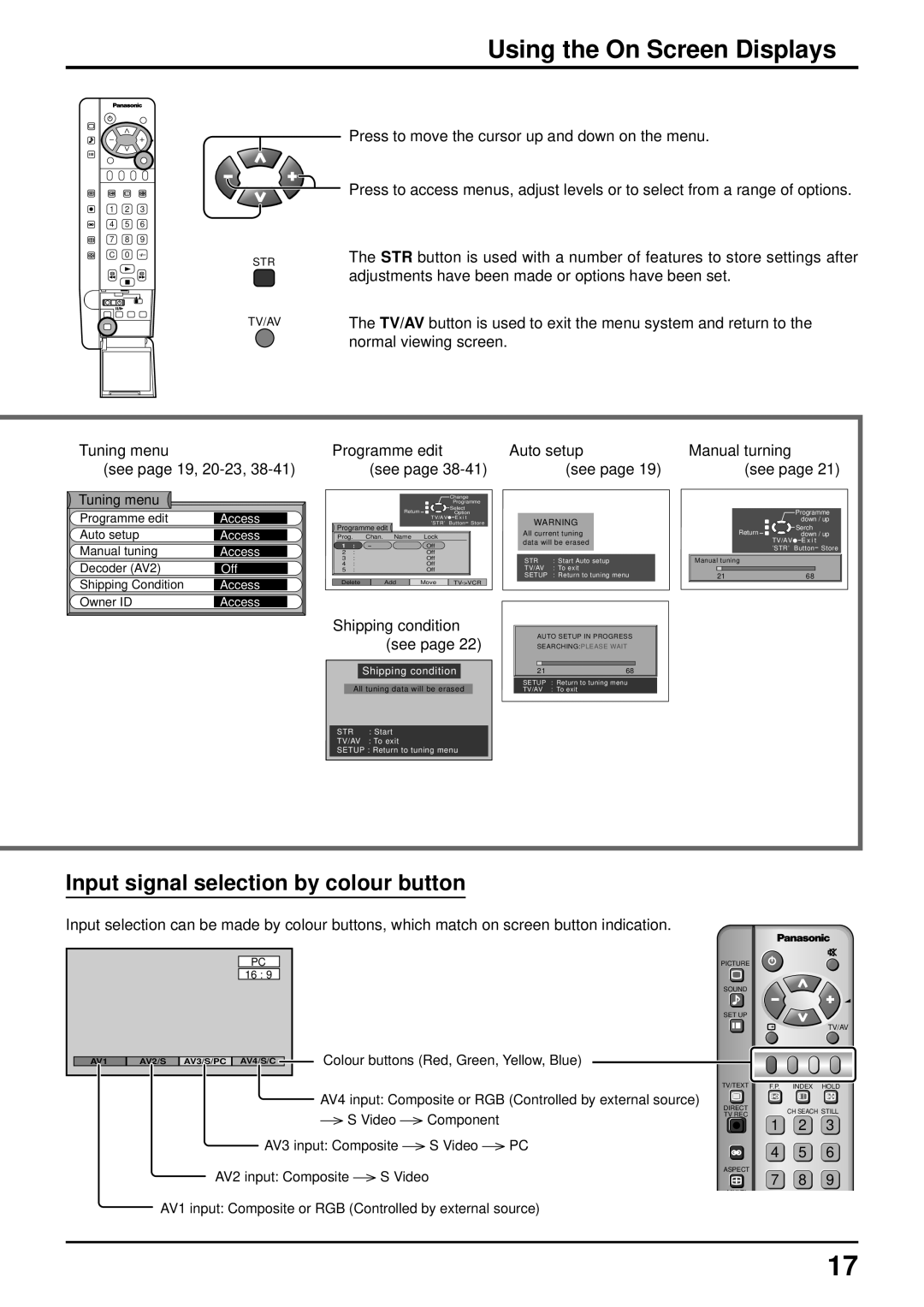 Panasonic TQBC0627-2 manual Using the On Screen Displays, Shipping condition 