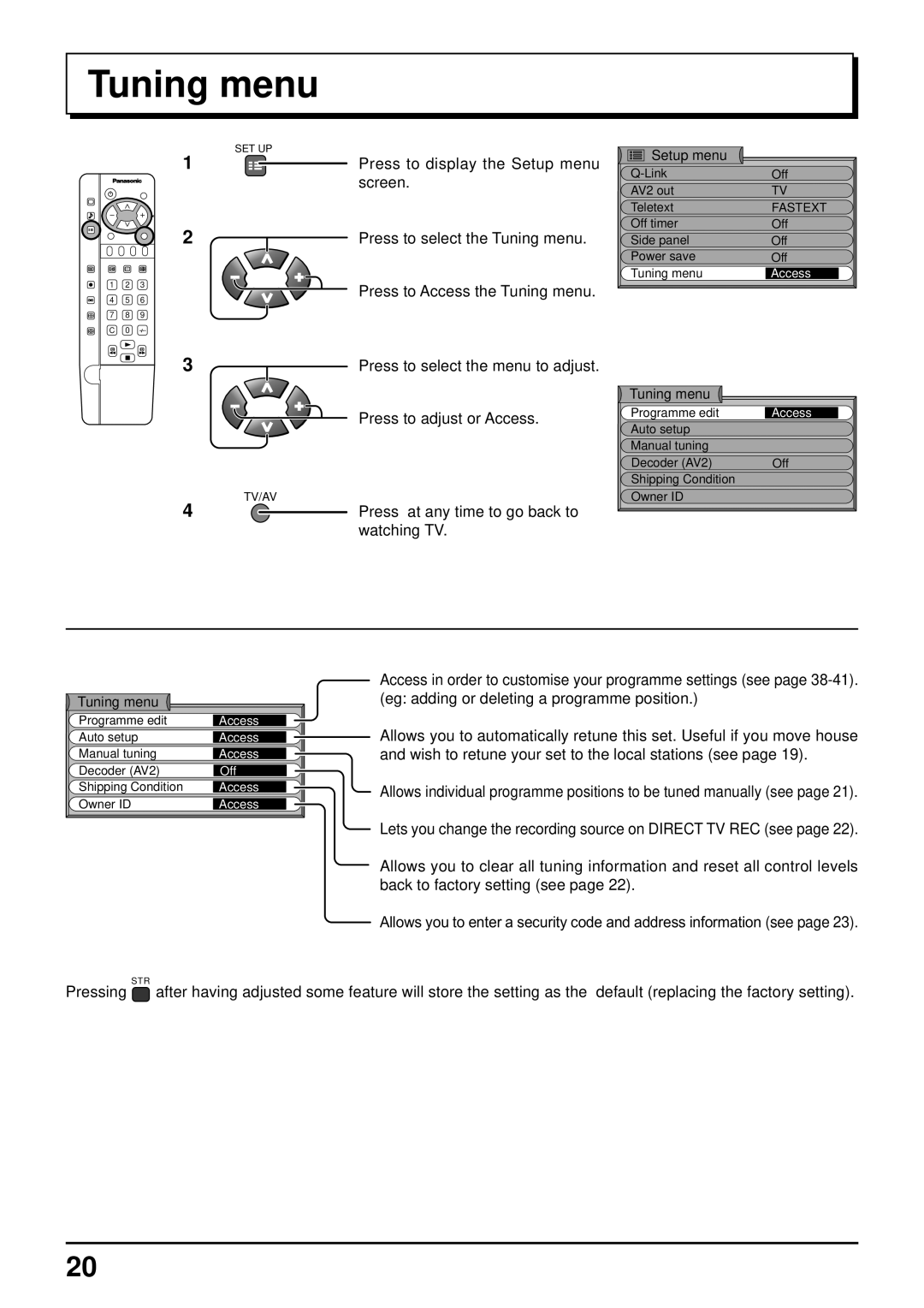 Panasonic TQBC0627-2 manual Tuning menu, Press at any time to go back to watching TV 