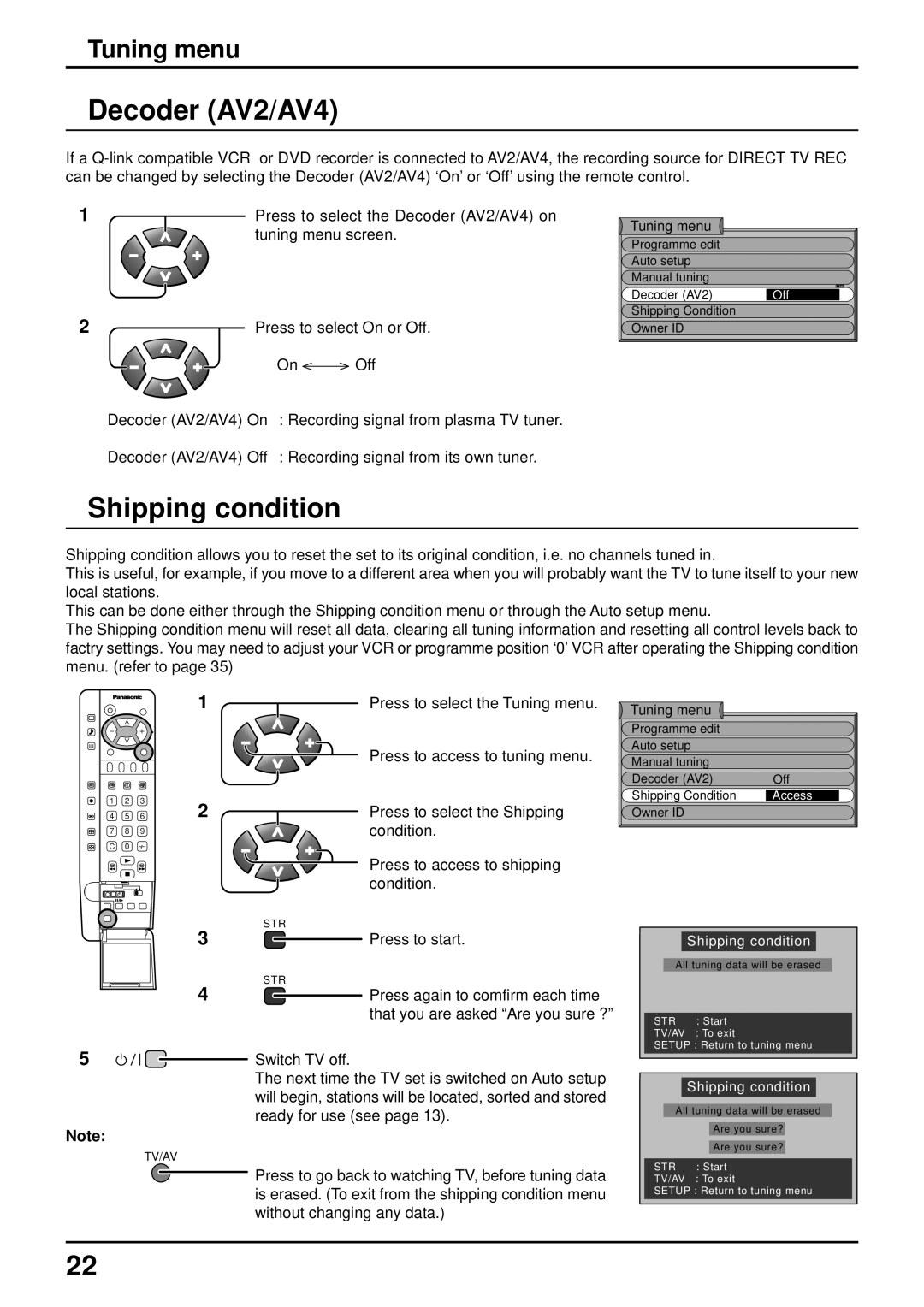 Panasonic TQBC0627-2 manual Decoder AV2/AV4, Shipping condition, Press to start 