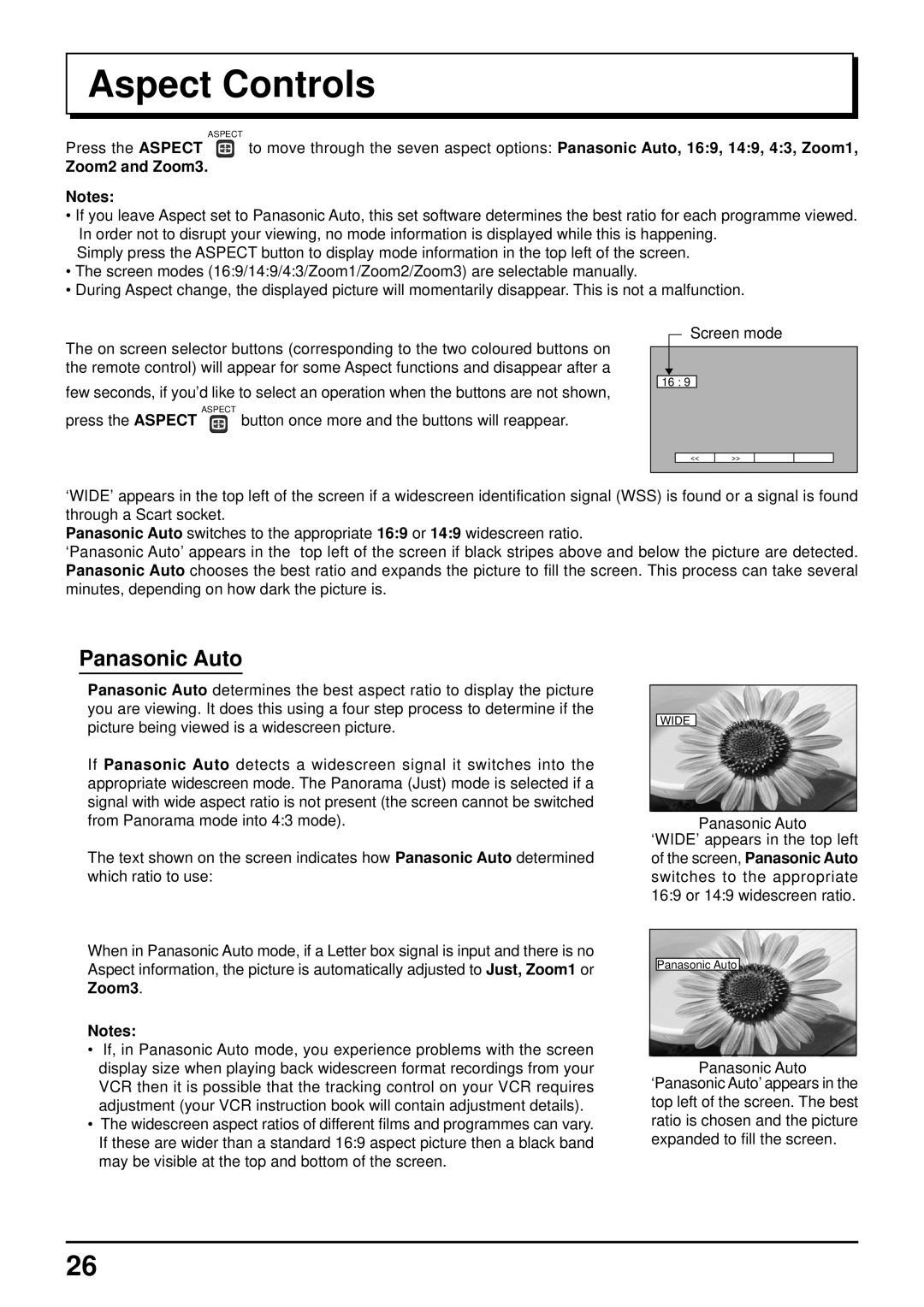 Panasonic TQBC0627-2 manual Aspect Controls, Zoom2 and Zoom3 