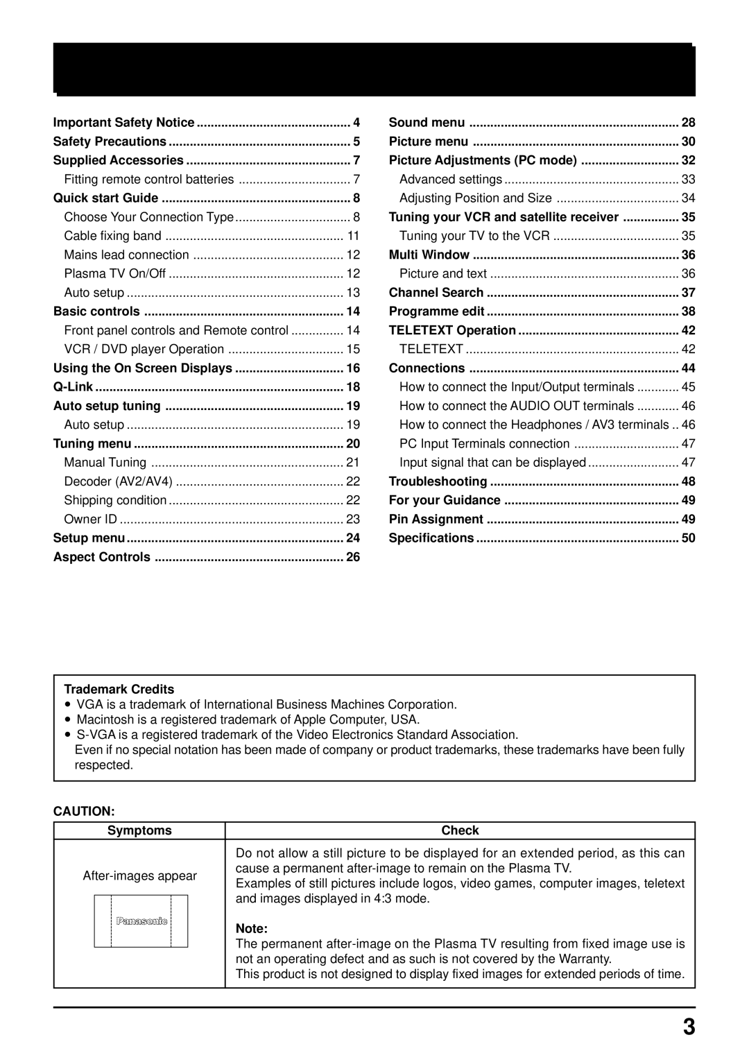 Panasonic TQBC0627-2 manual Table of Contents 