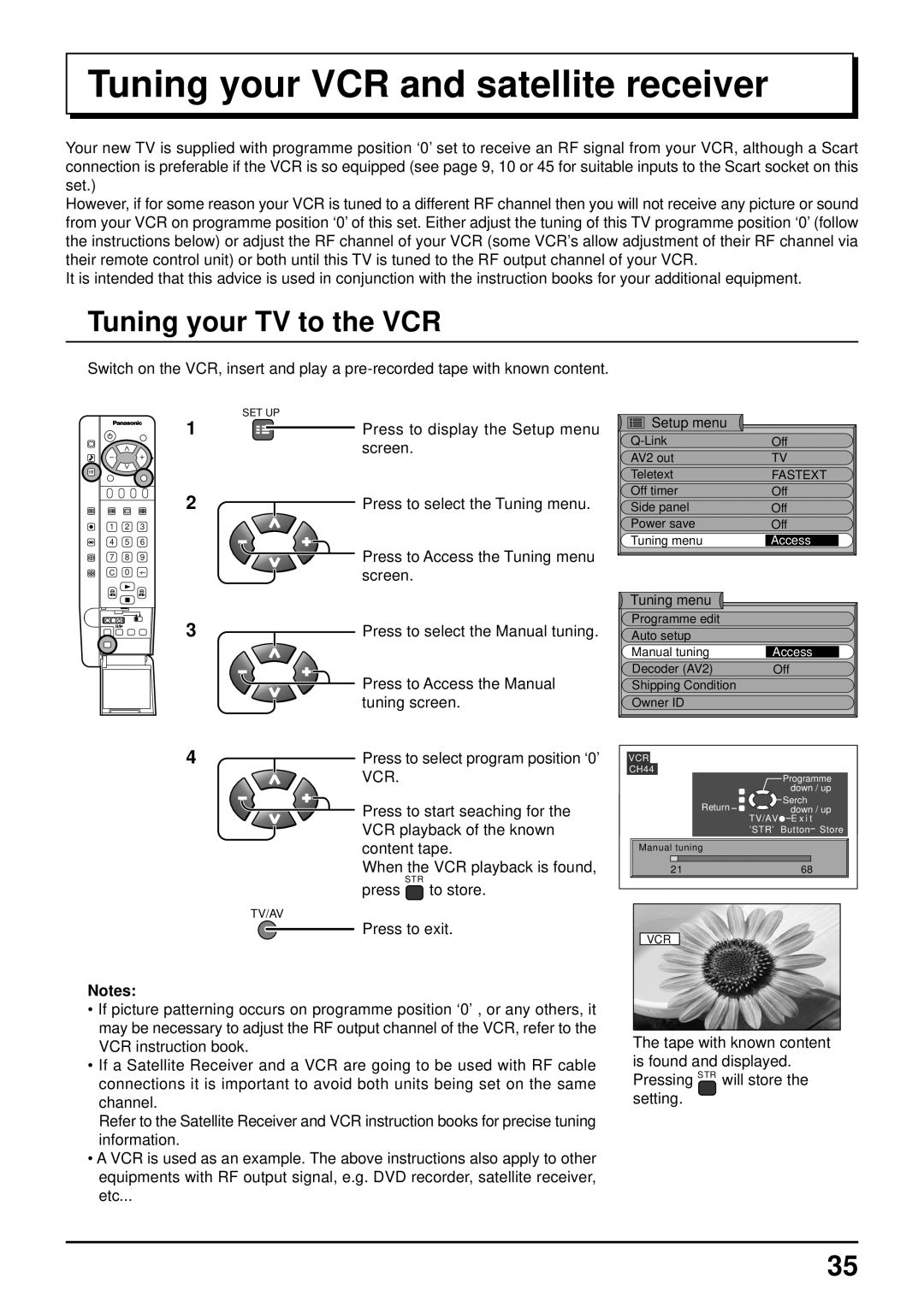 Panasonic TQBC0627-2 manual Tuning your VCR and satellite receiver, Tuning your TV to the VCR 