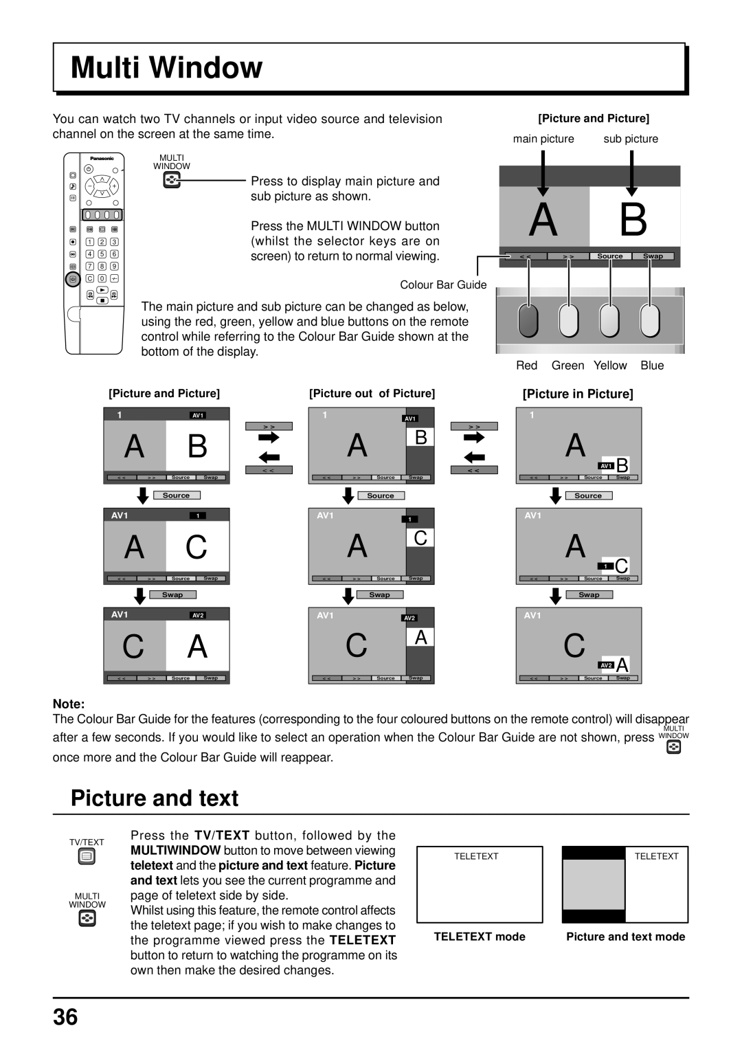 Panasonic TQBC0627-2 manual Multi Window, Picture and text, Picture in Picture 