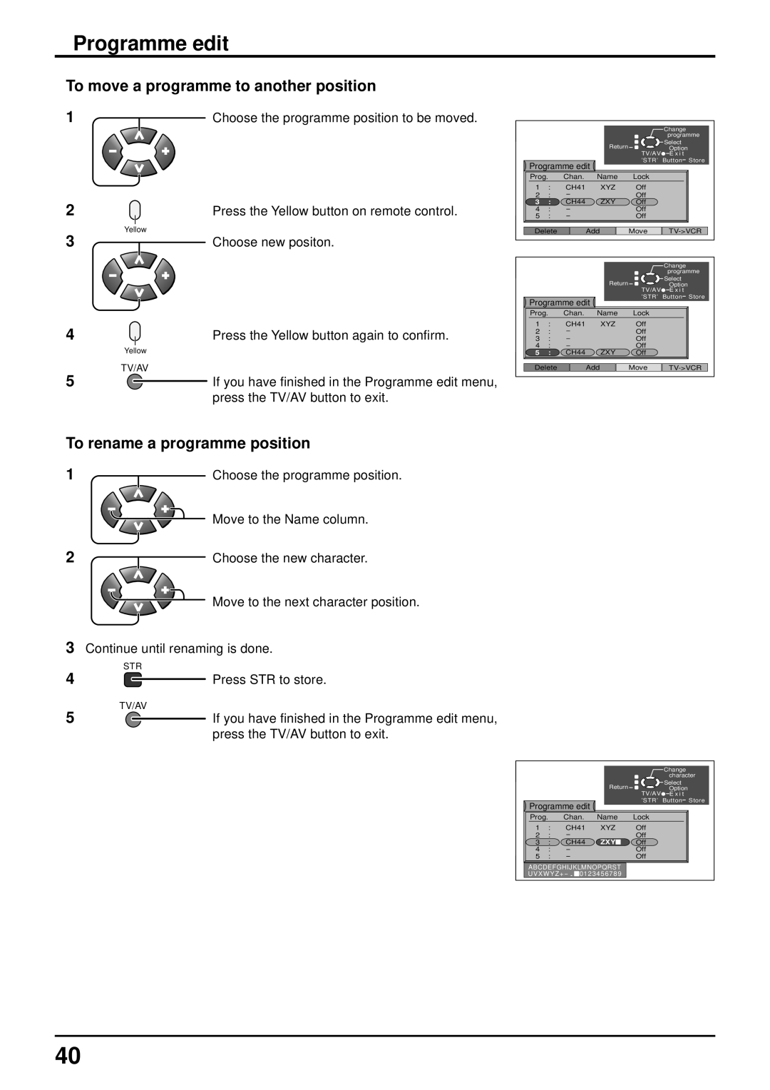 Panasonic TQBC0627-2 manual To move a programme to another position, To rename a programme position 