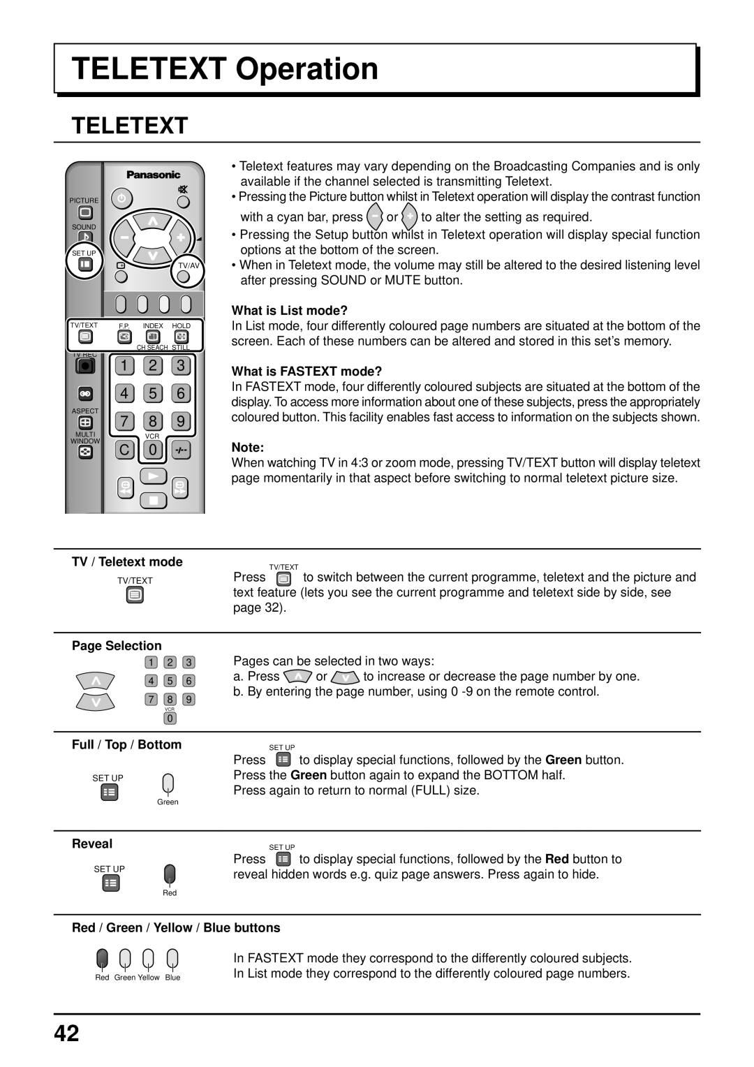 Panasonic TQBC0627-2 manual Teletext Operation 