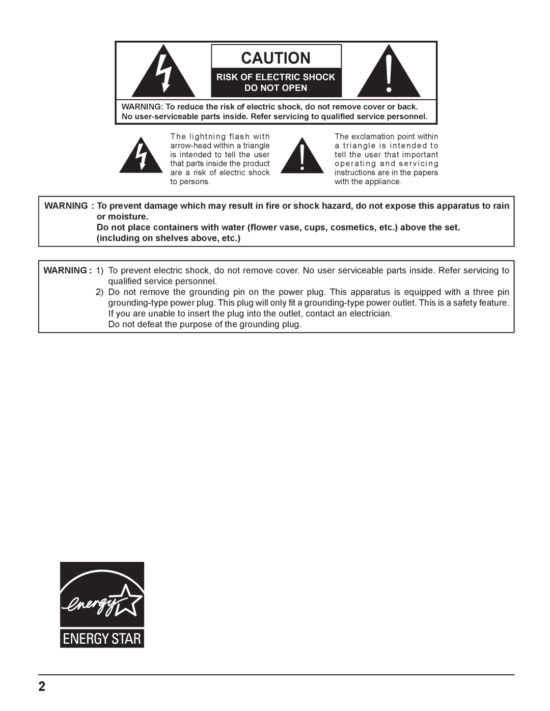 Panasonic TQBC2033 manual Risk of Electric Shock Do not Open 