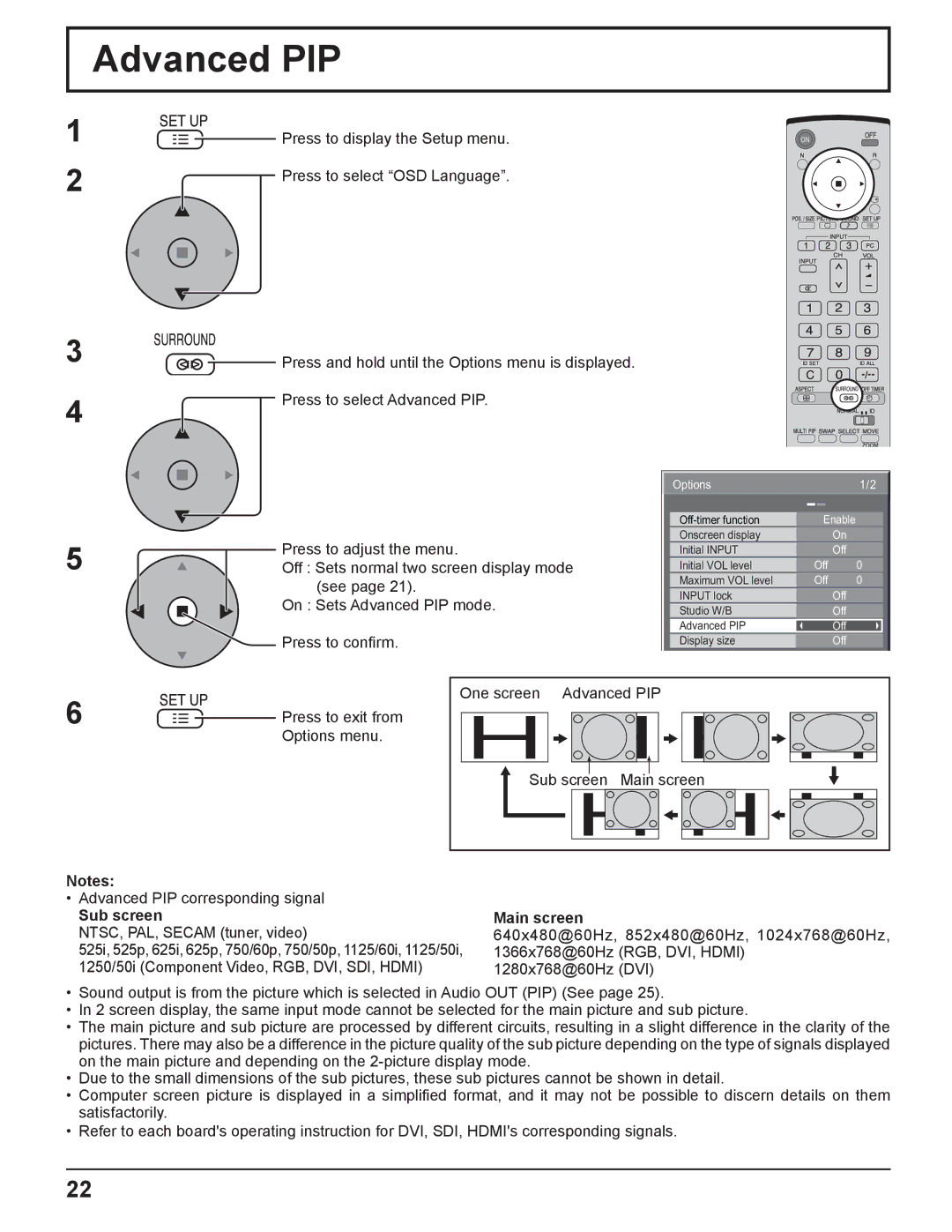 Panasonic TQBC2033 manual Advanced PIP, Sub screen, Main screen 