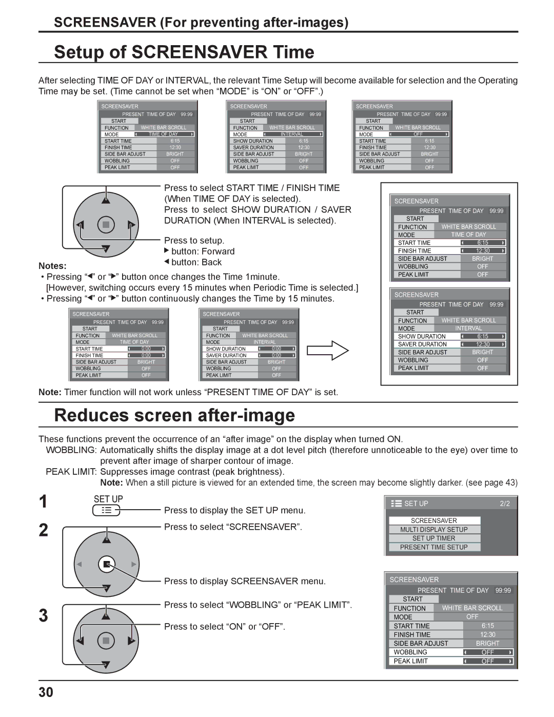 Panasonic TQBC2033 manual Setup of Screensaver Time, Reduces screen after-image 