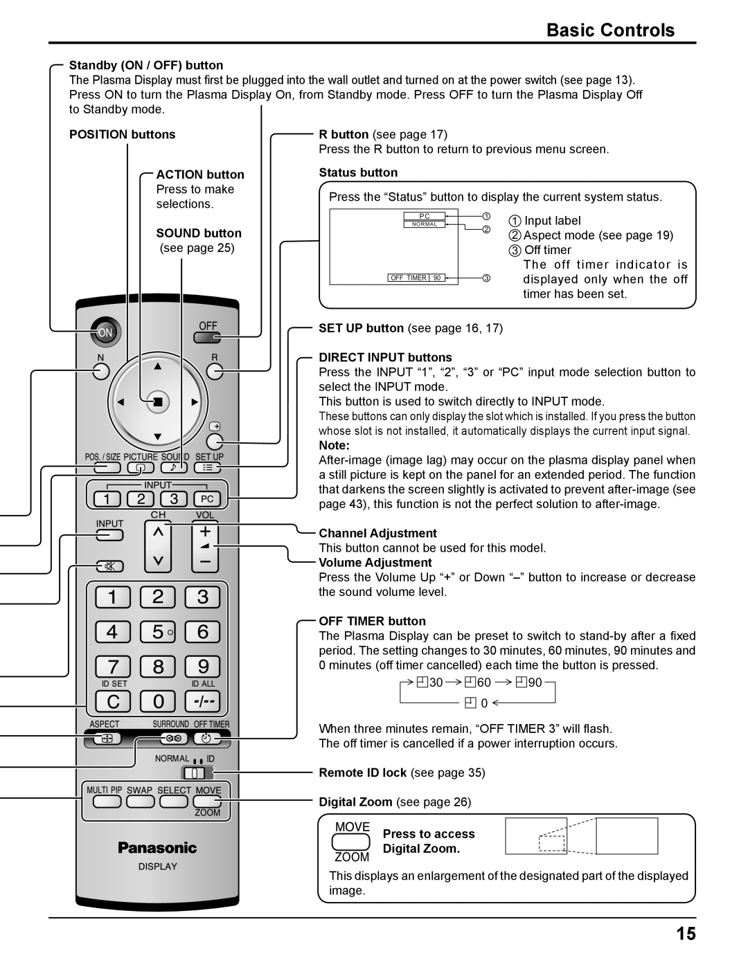 Panasonic TQBC2033 manual Basic Controls 