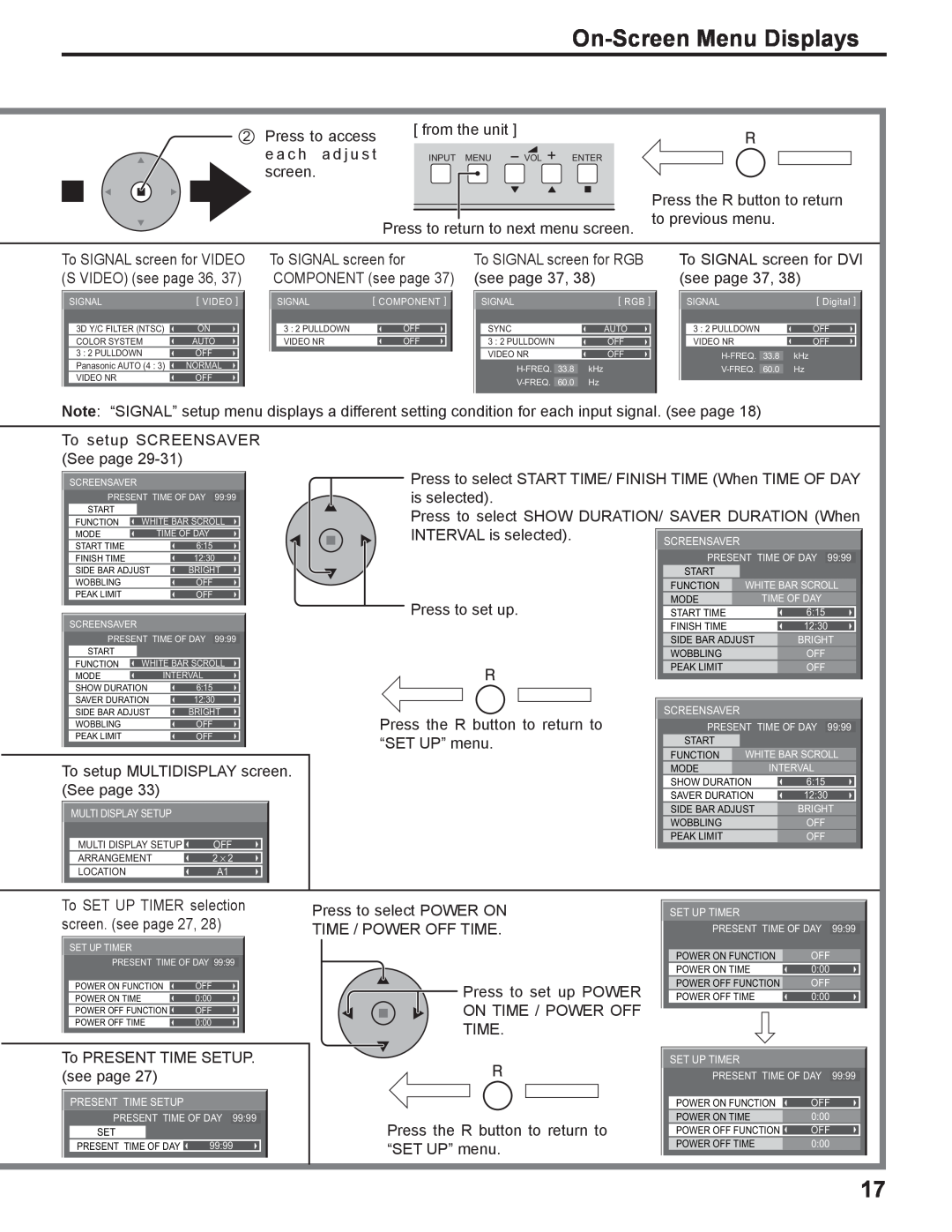 Panasonic TQBC2033 manual On-Screen Menu Displays 