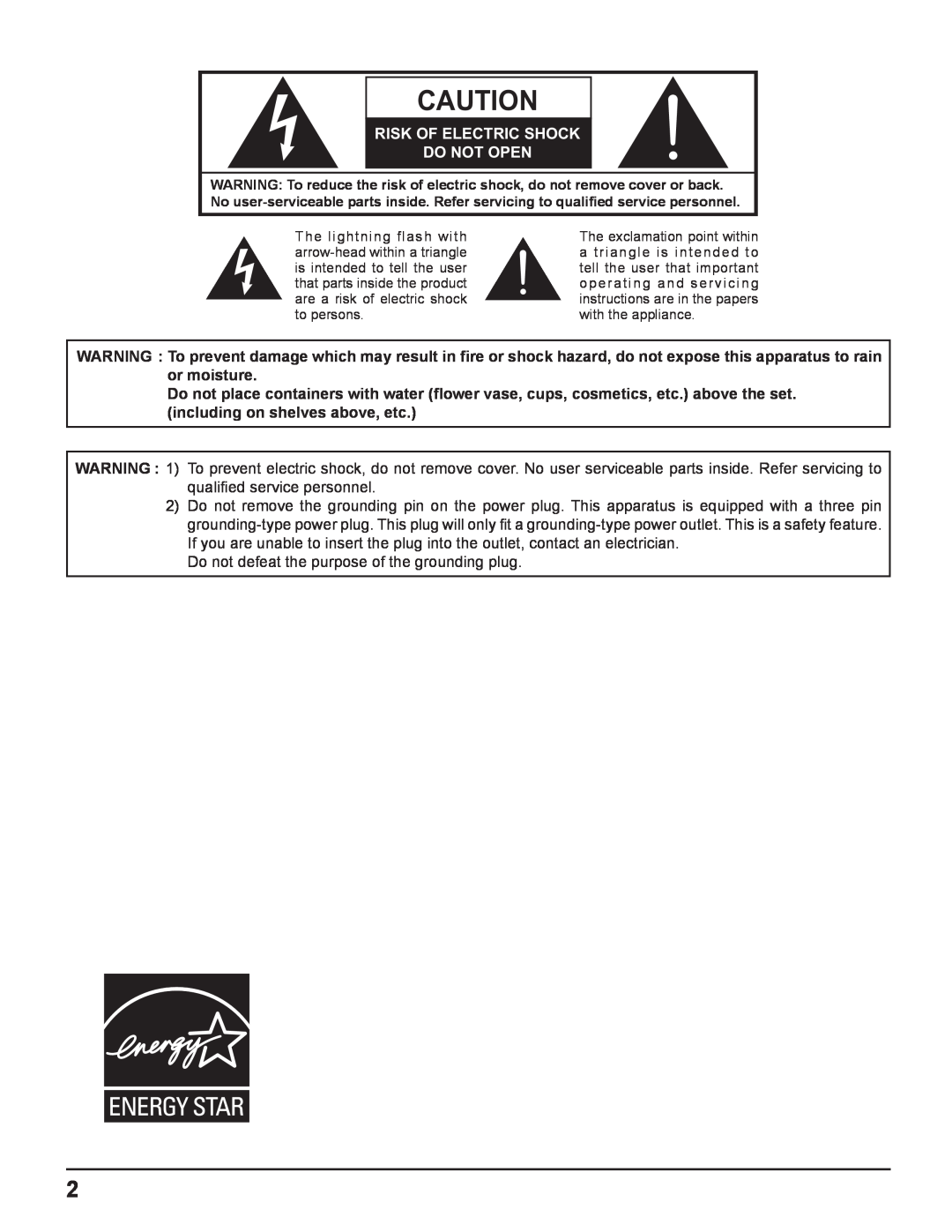Panasonic TQBC2033 manual Risk Of Electric Shock Do Not Open 