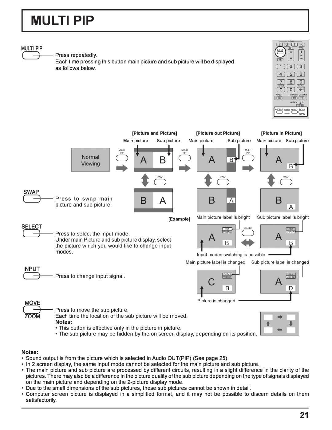 Panasonic TQBC2033 manual Multi Pip, Picture and Picture, Picture out Picture, Picture in Picture, Example 