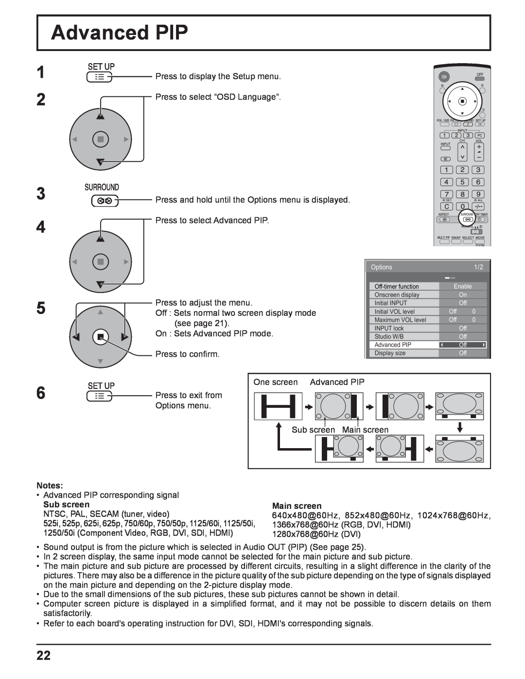 Panasonic TQBC2033 manual Advanced PIP, Sub screen, Main screen 