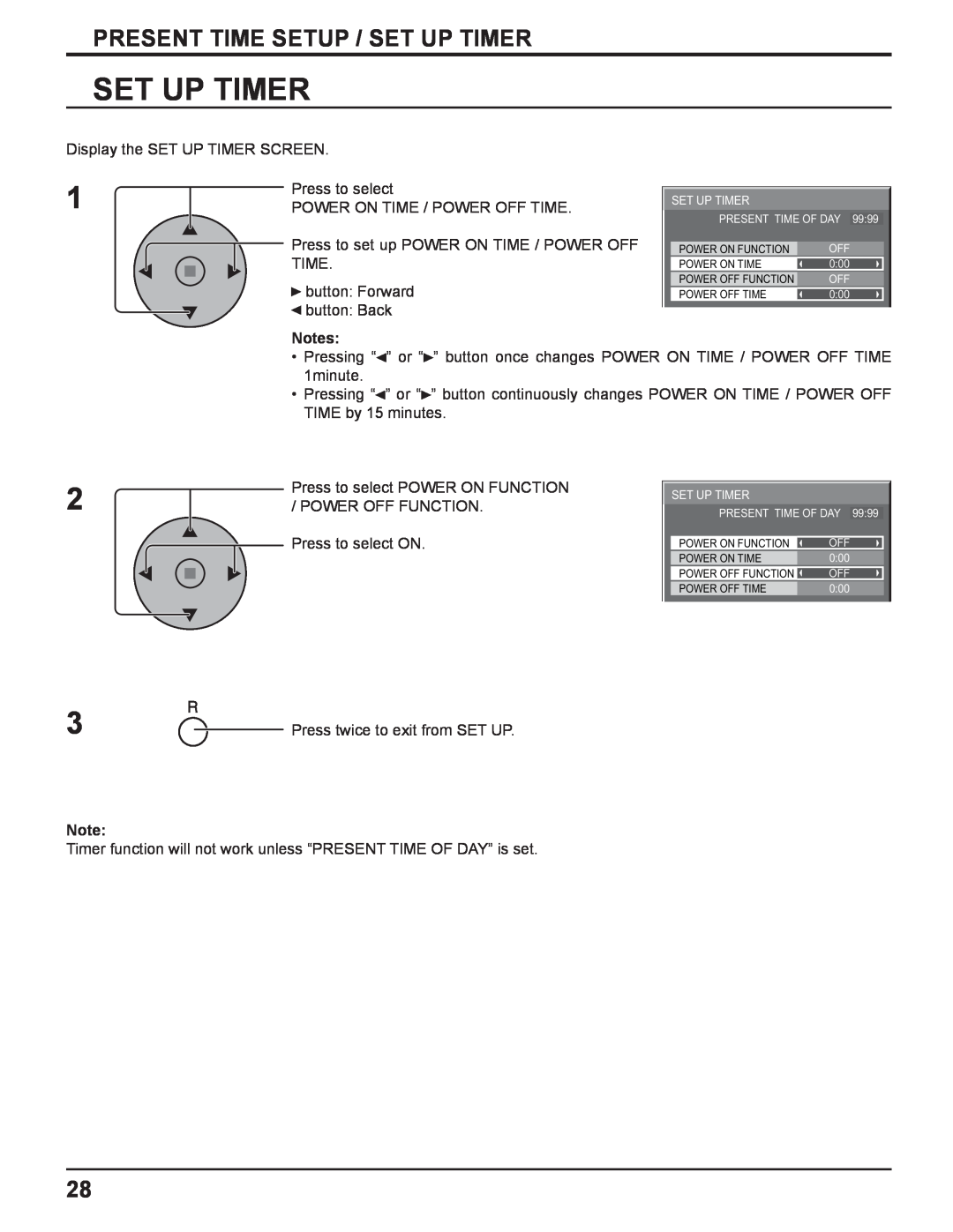 Panasonic TQBC2033 manual Present Time Setup / Set Up Timer 