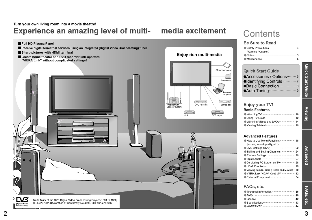 Panasonic TQBC2206 warranty Contents 