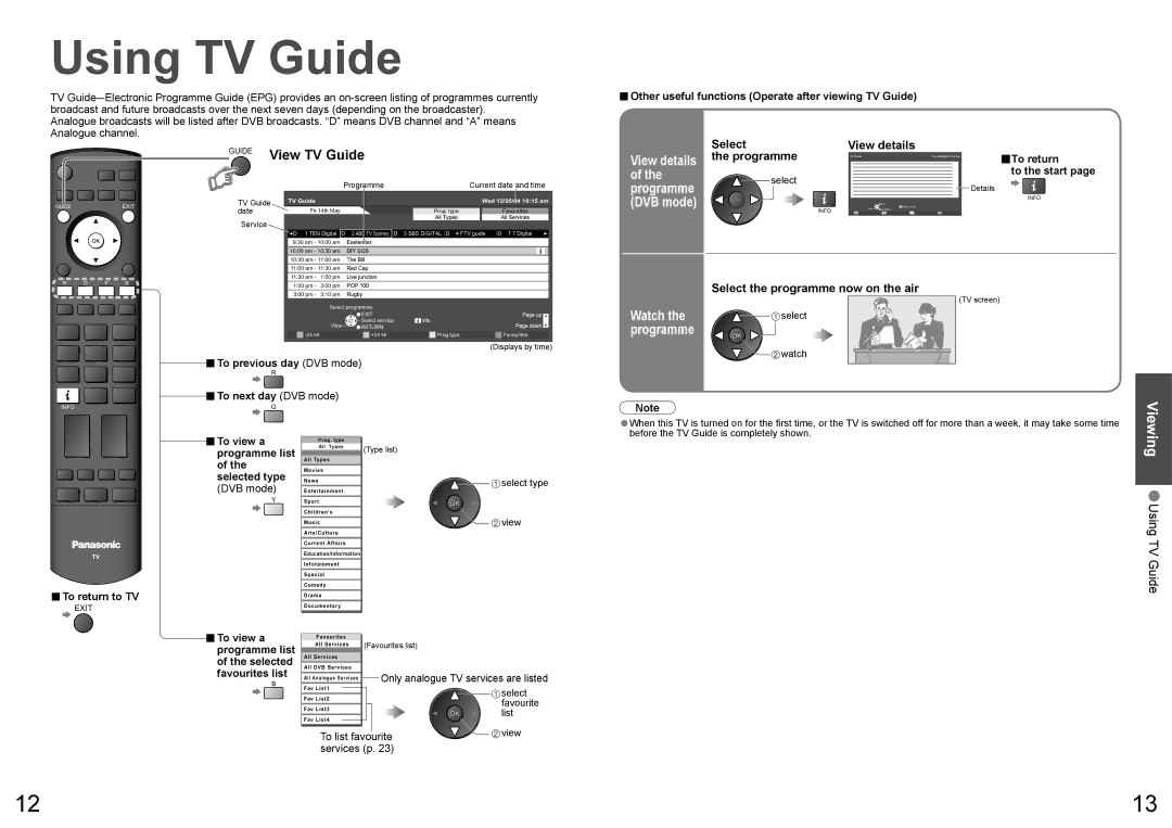 Panasonic TQBC2206 warranty Using TV Guide, View TV Guide 