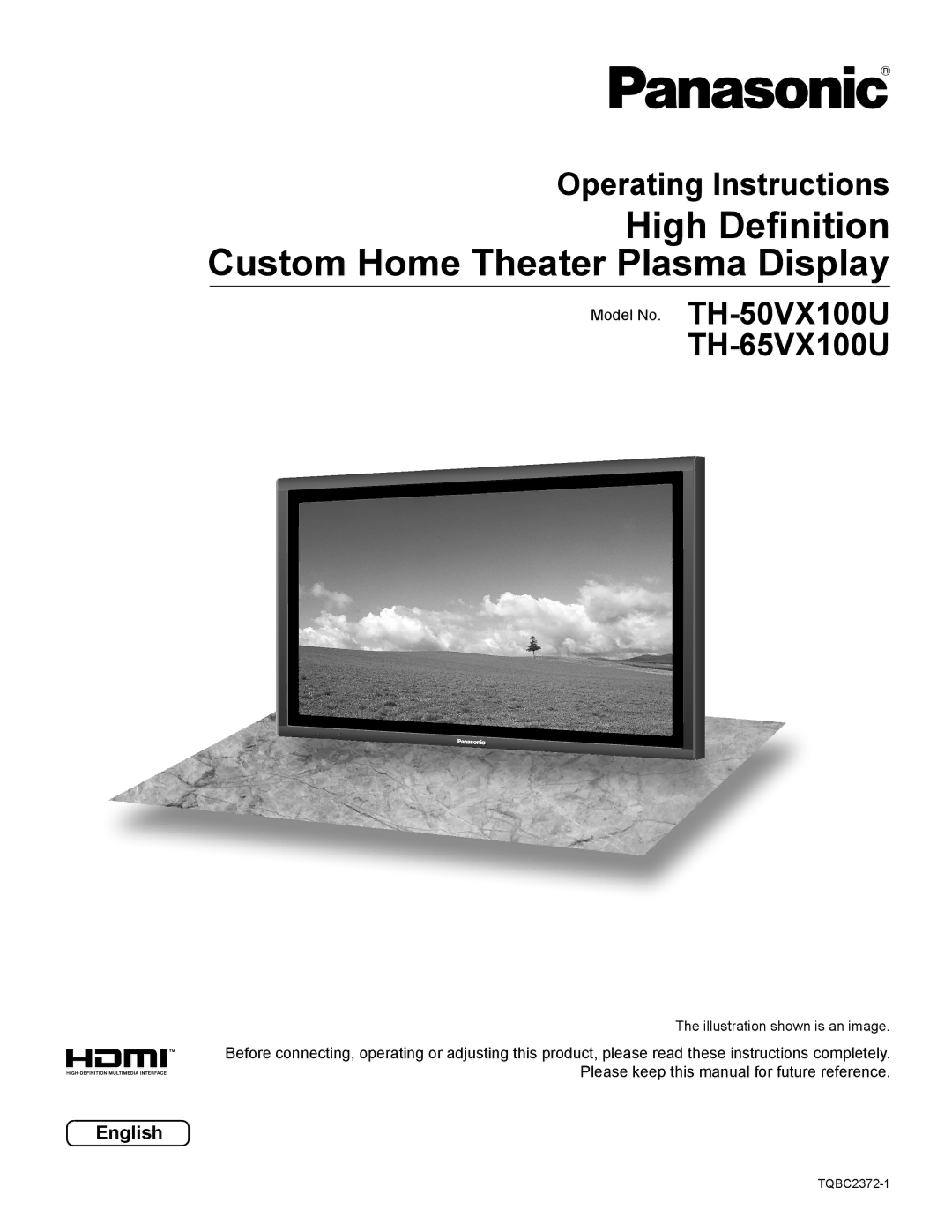 Panasonic TQBC2372-1 manual High Definition Custom Home Theater Plasma Display, Operating Instructions, English 