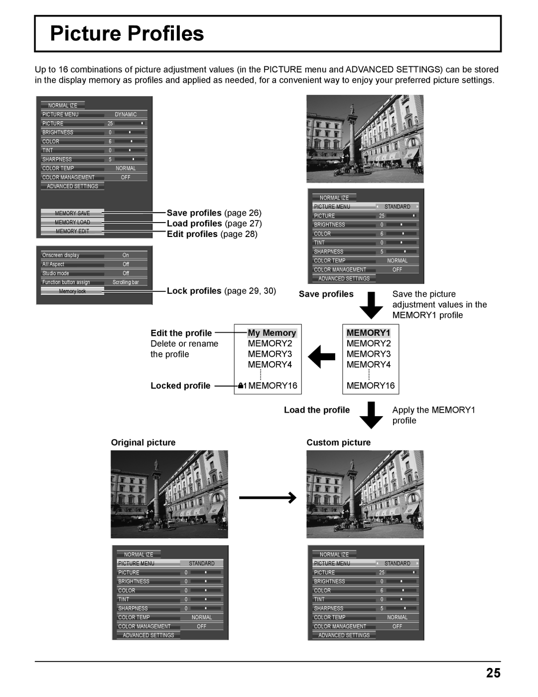 Panasonic TQBC2372-1 manual Picture Profiles, MEMORY1 