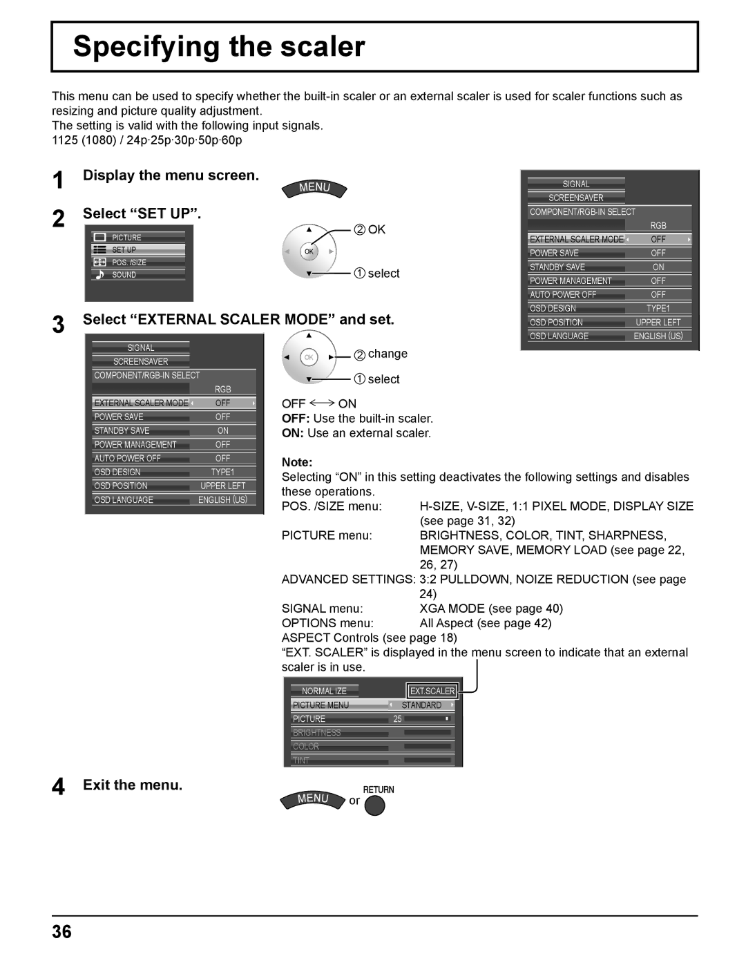 Panasonic TQBC2372-1 manual Specifying the scaler 