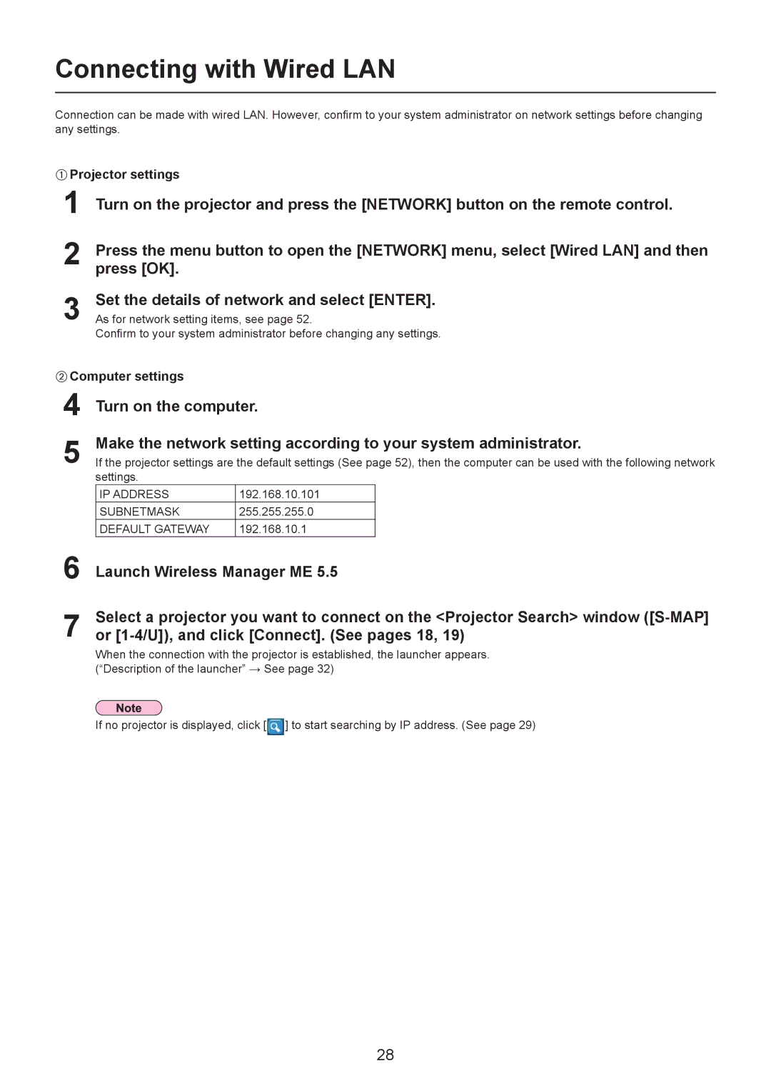 Panasonic TQBH0205-4 operation manual Connecting with Wired LAN, Press OK, Set the details of network and select Enter 