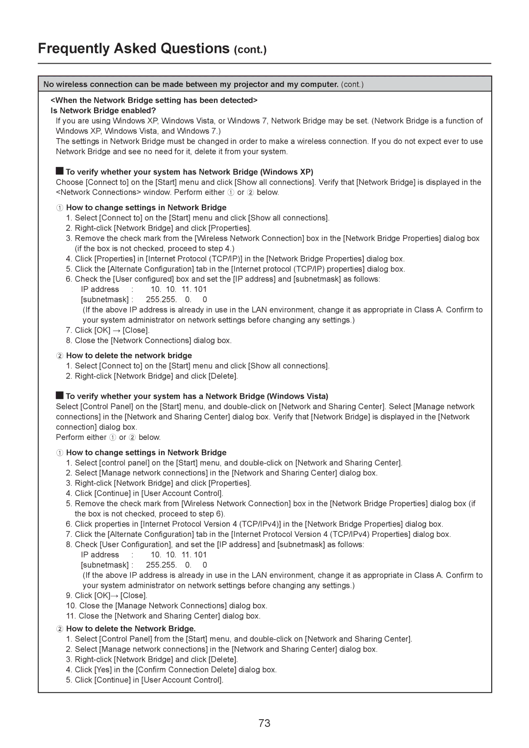 Panasonic TQBH0205-4 Frequently Asked Questions, To verify whether your system has Network Bridge Windows XP 