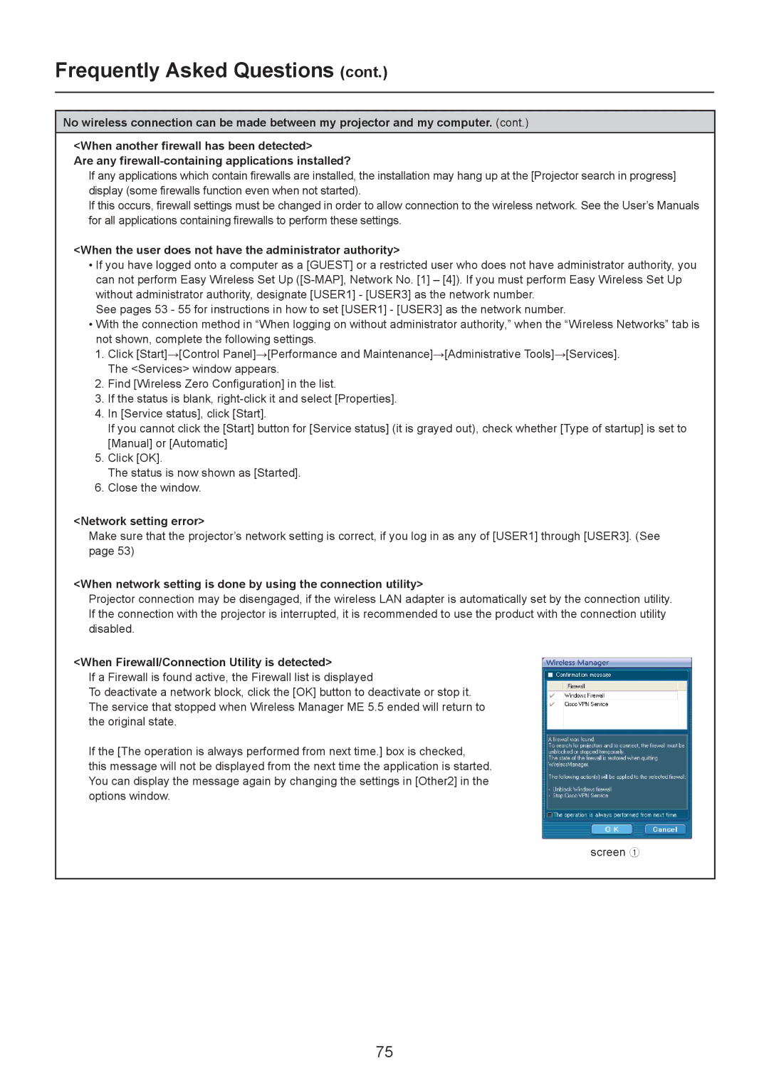 Panasonic TQBH0205-4 operation manual When the user does not have the administrator authority, Network setting error 