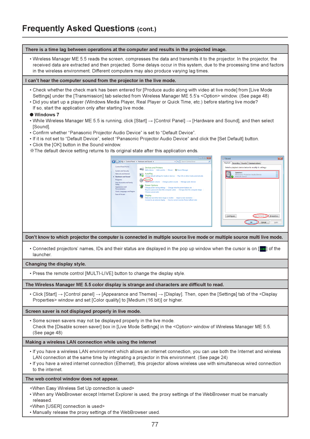 Panasonic TQBH0205-4 operation manual Changing the display style, Screen saver is not displayed properly in live mode 