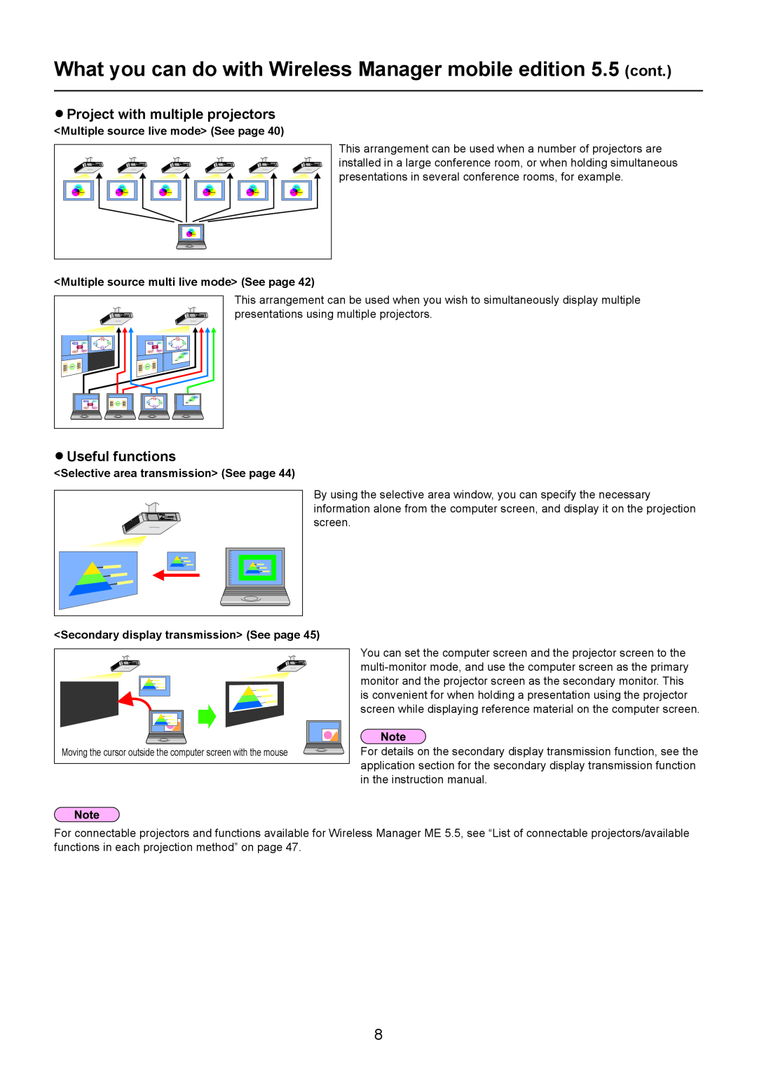 Panasonic TQBH0205-4 What you can do with Wireless Manager mobile edition 5.5 cont, Project with multiple projectors 