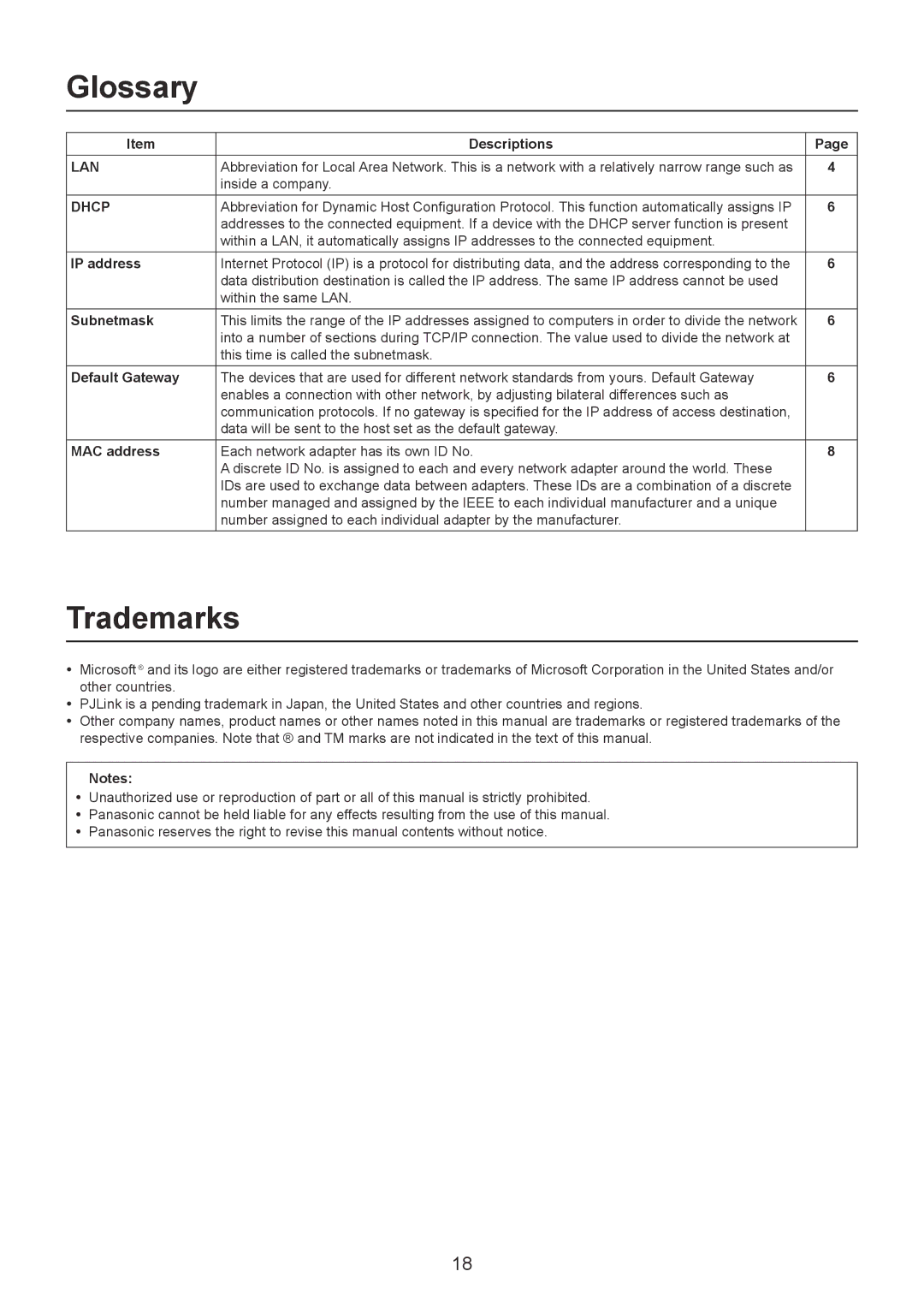 Panasonic PT-ST10EA, TQBH0228, PT-ST10U manual Glossary, Trademarks 