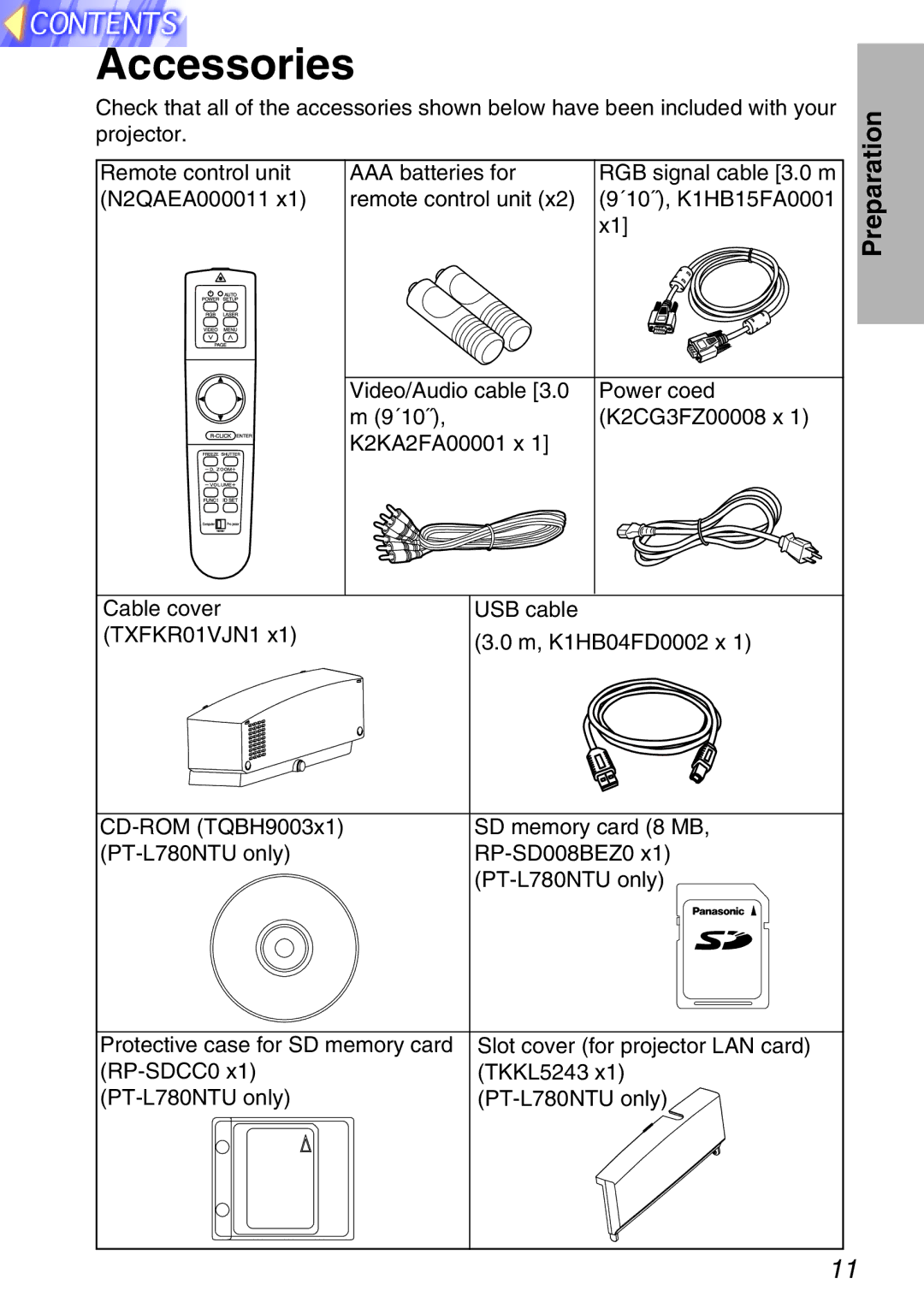 Panasonic PT-L750U R, TQBH9003-6 manual Accessories 