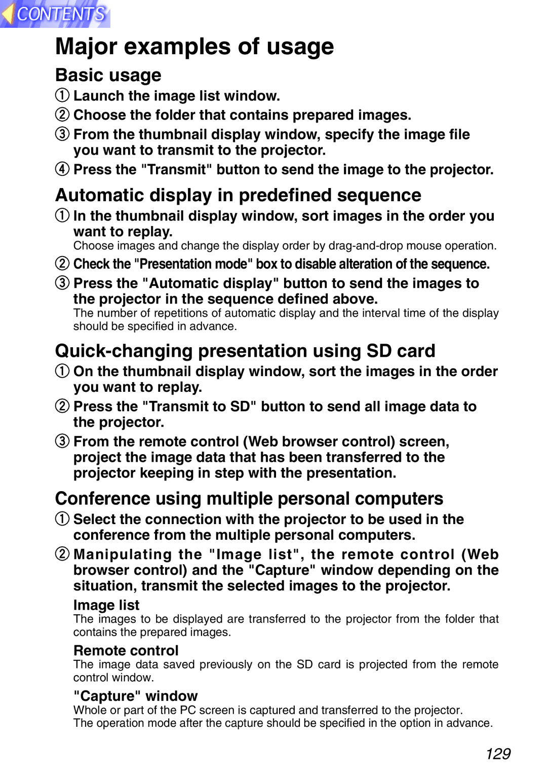 Panasonic PT-L750U R, TQBH9003-6 manual Major examples of usage, Basic usage, Automatic display in predefined sequence 