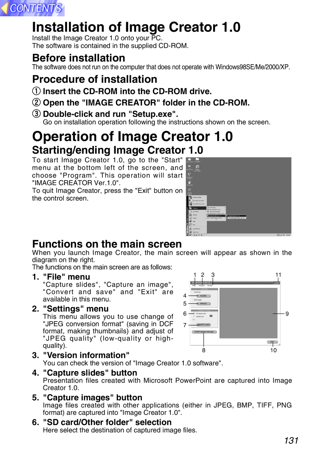 Panasonic PT-L750U R, TQBH9003-6 Installation of Image Creator, Operation of Image Creator, Starting/ending Image Creator 