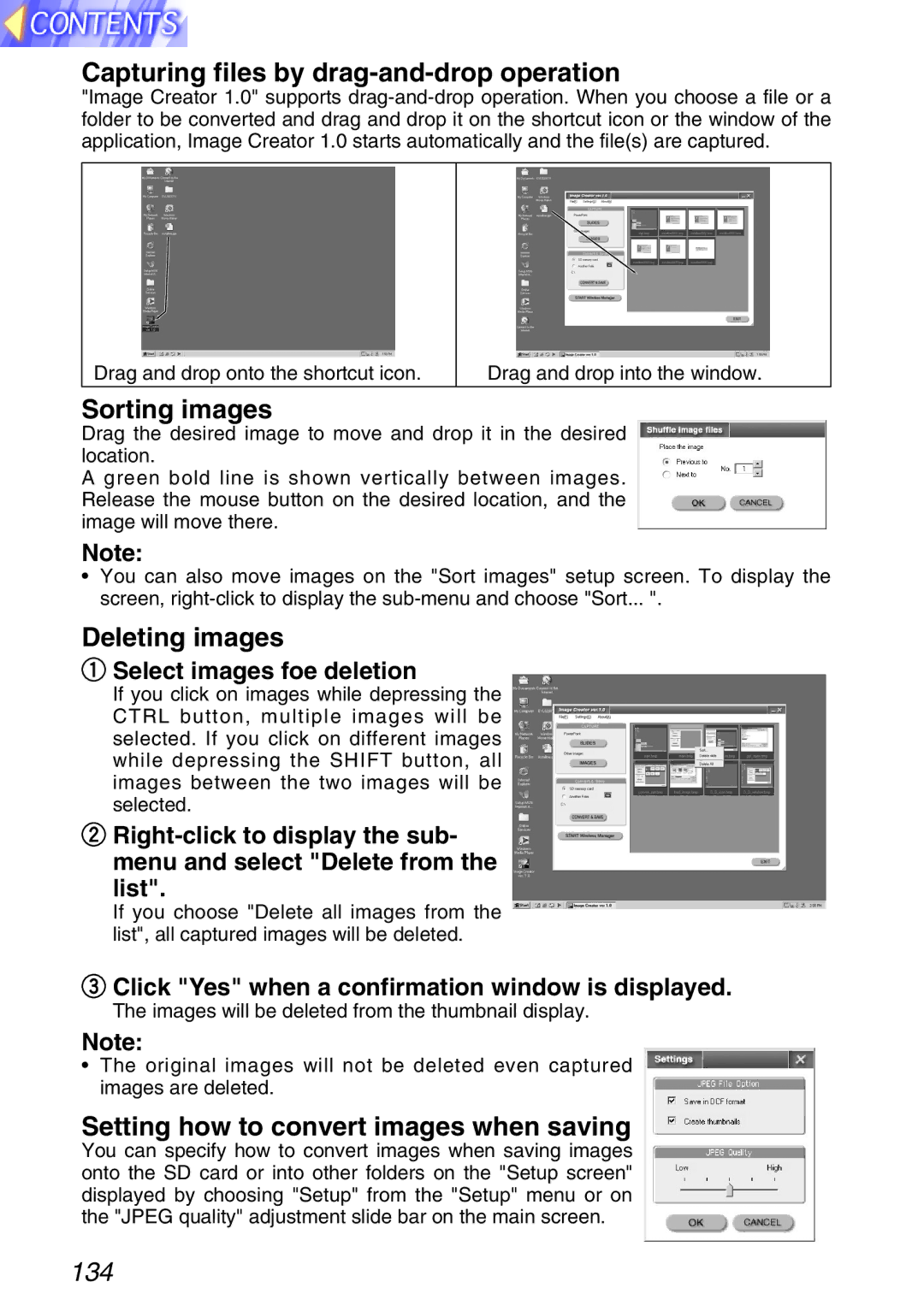 Panasonic TQBH9003-6, PT-L750U R manual Capturing files by drag-and-drop operation, Sorting images, Deleting images 