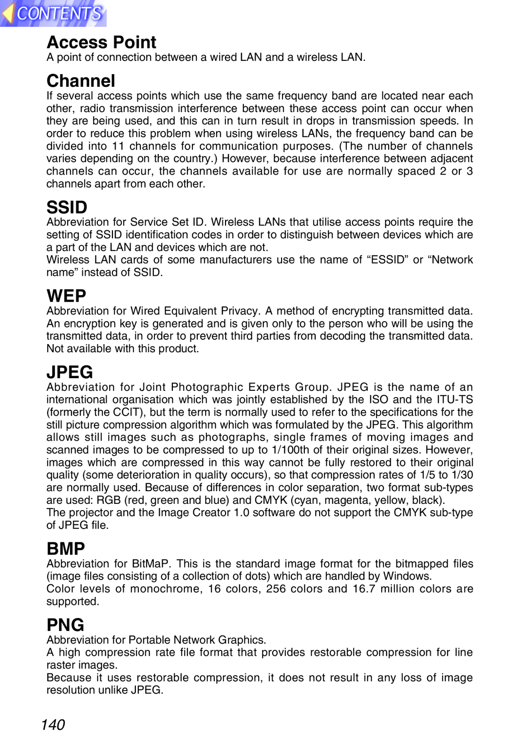Panasonic TQBH9003-6, PT-L750U R manual Ssid, Jpeg, Bmp, Png 