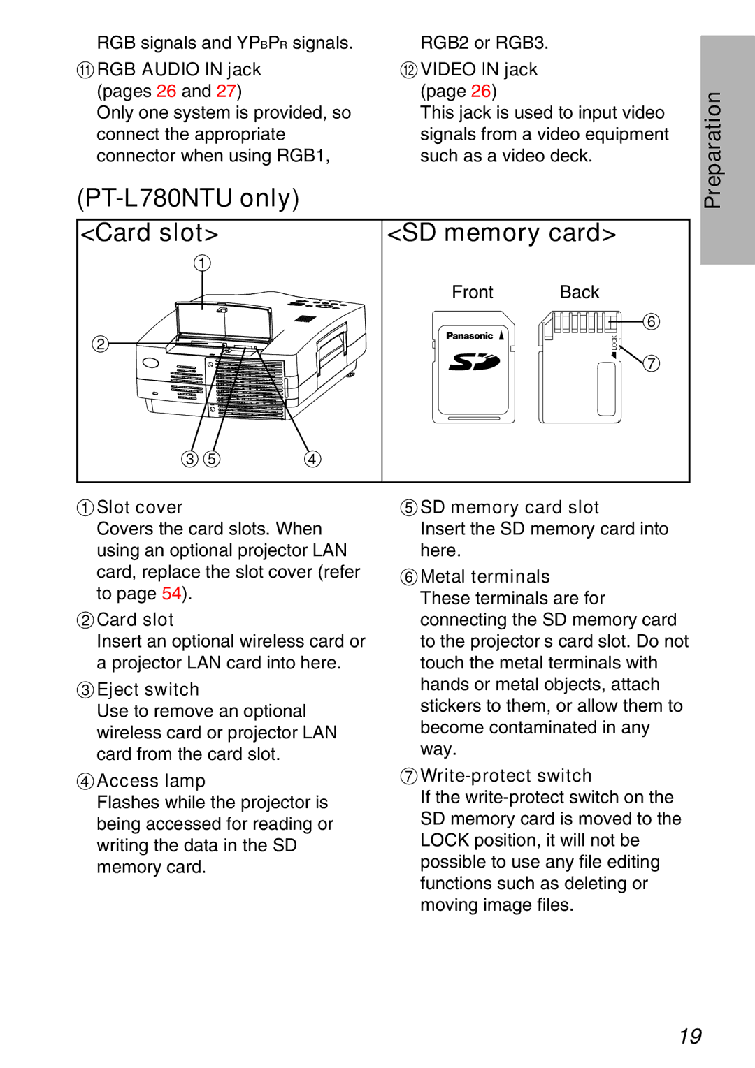 Panasonic PT-L750U R, TQBH9003-6 manual PT-L780NTU only, SD memory card 