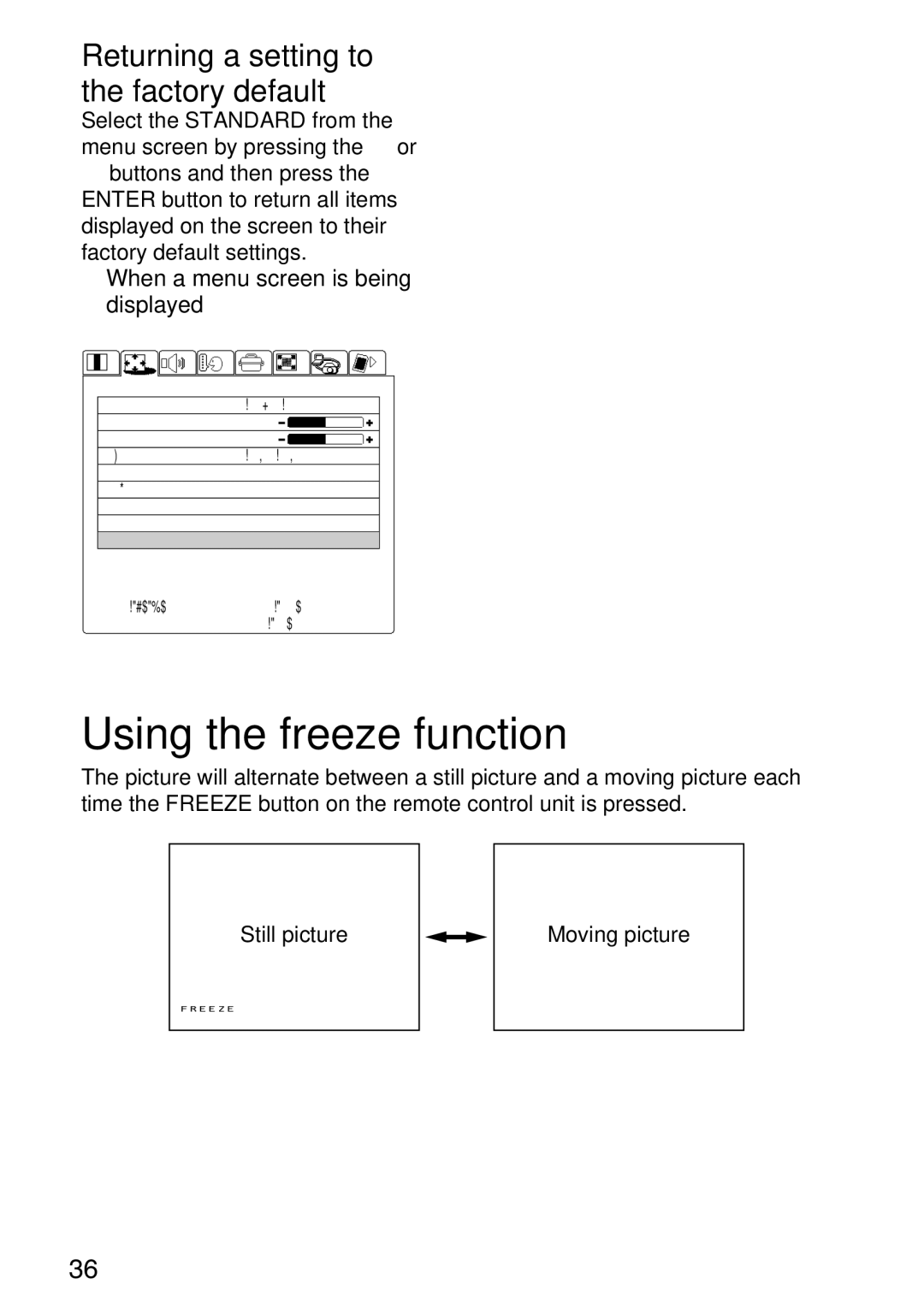 Panasonic TQBH9003-6, PT-L750U R manual Using the freeze function, Returning a setting to the factory default 