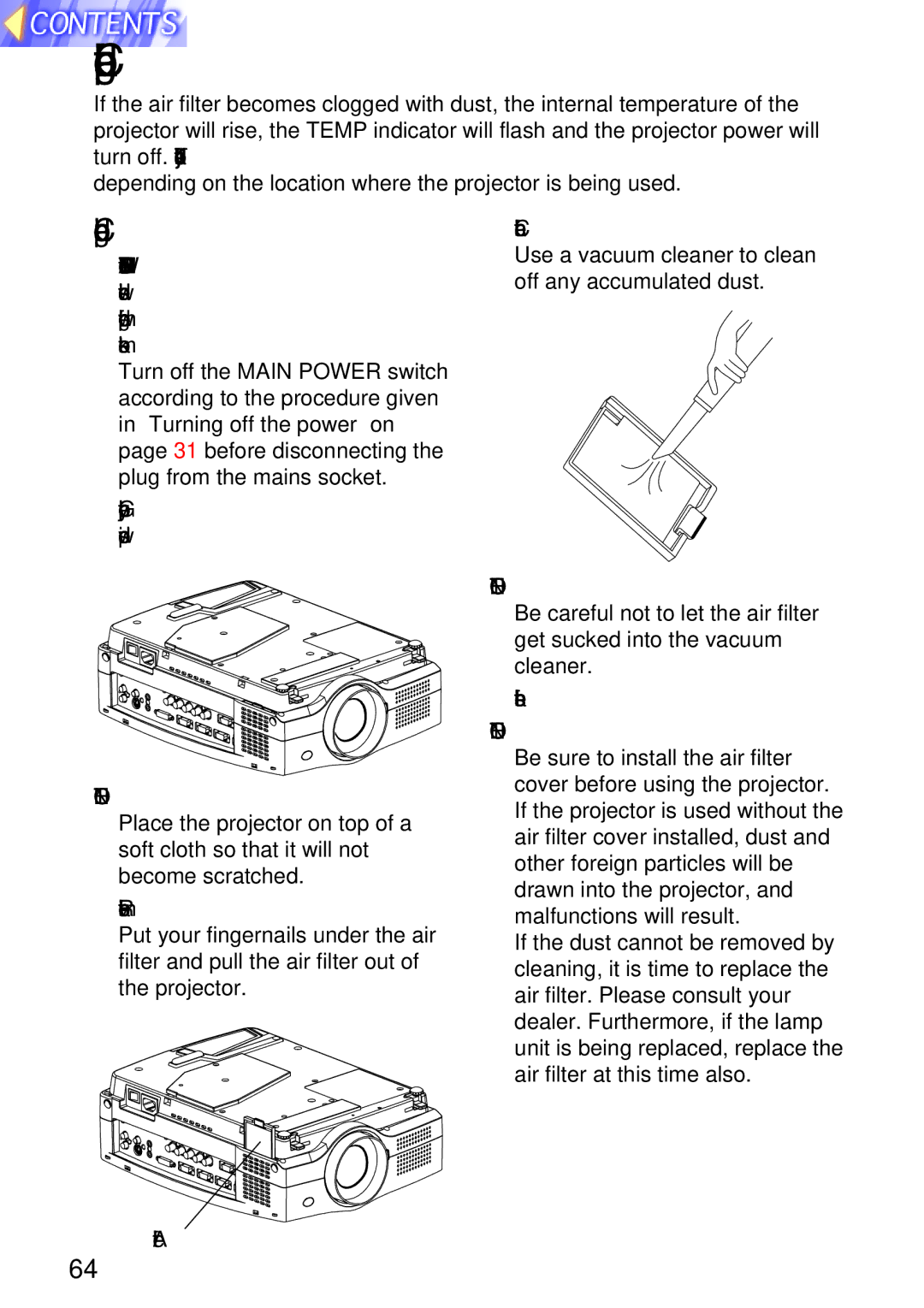 Panasonic TQBH9003-6, PT-L750U R manual Cleaning and replacing the air filter, Cleaning procedure 