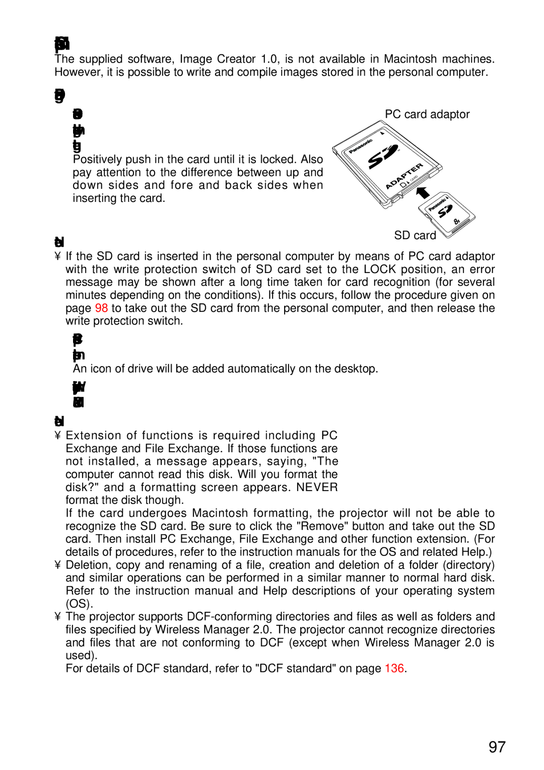 Panasonic PT-L750U R, TQBH9003-6 manual Compilation on Macintosh machine, Fitting SD card 